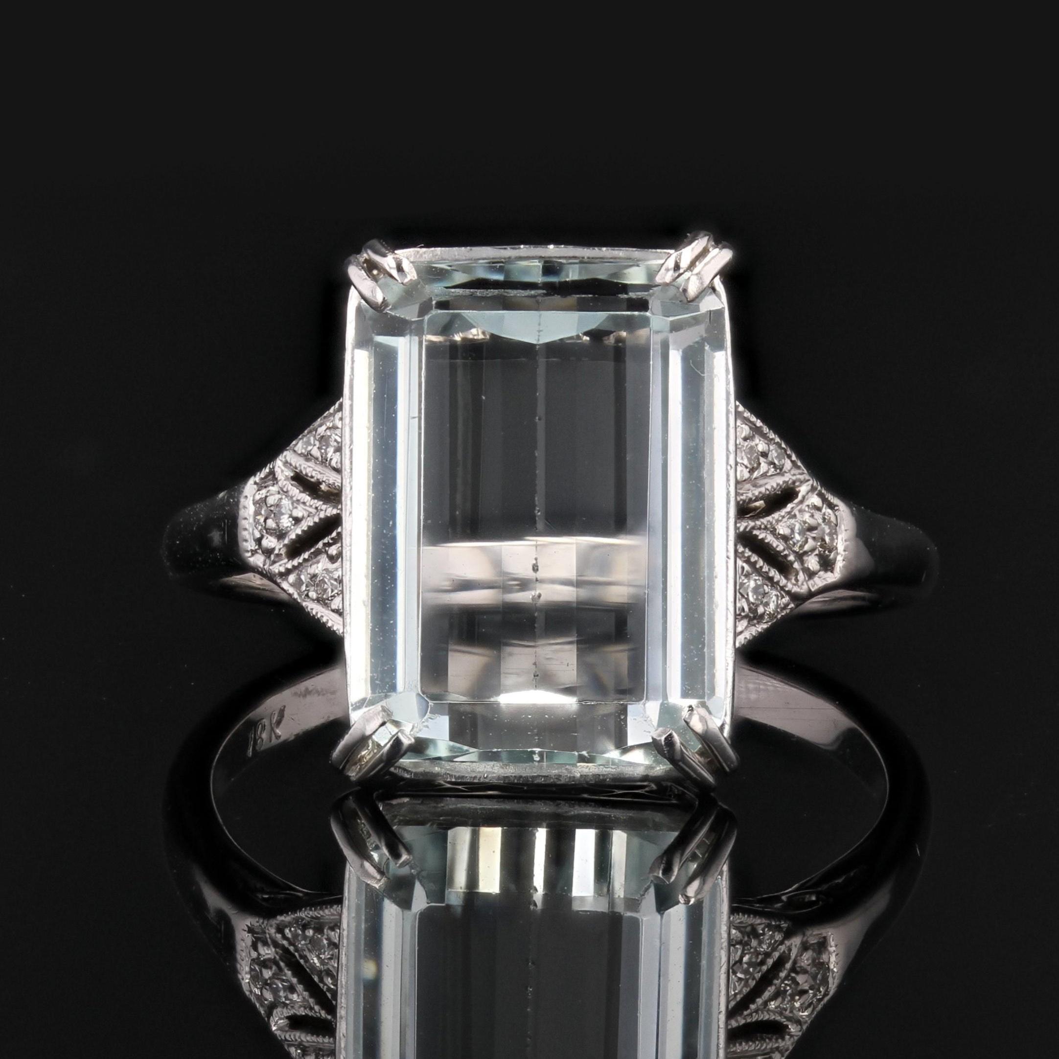 Women's New Art Deco Style Aquamarine Diamonds 18K White Gold Ring