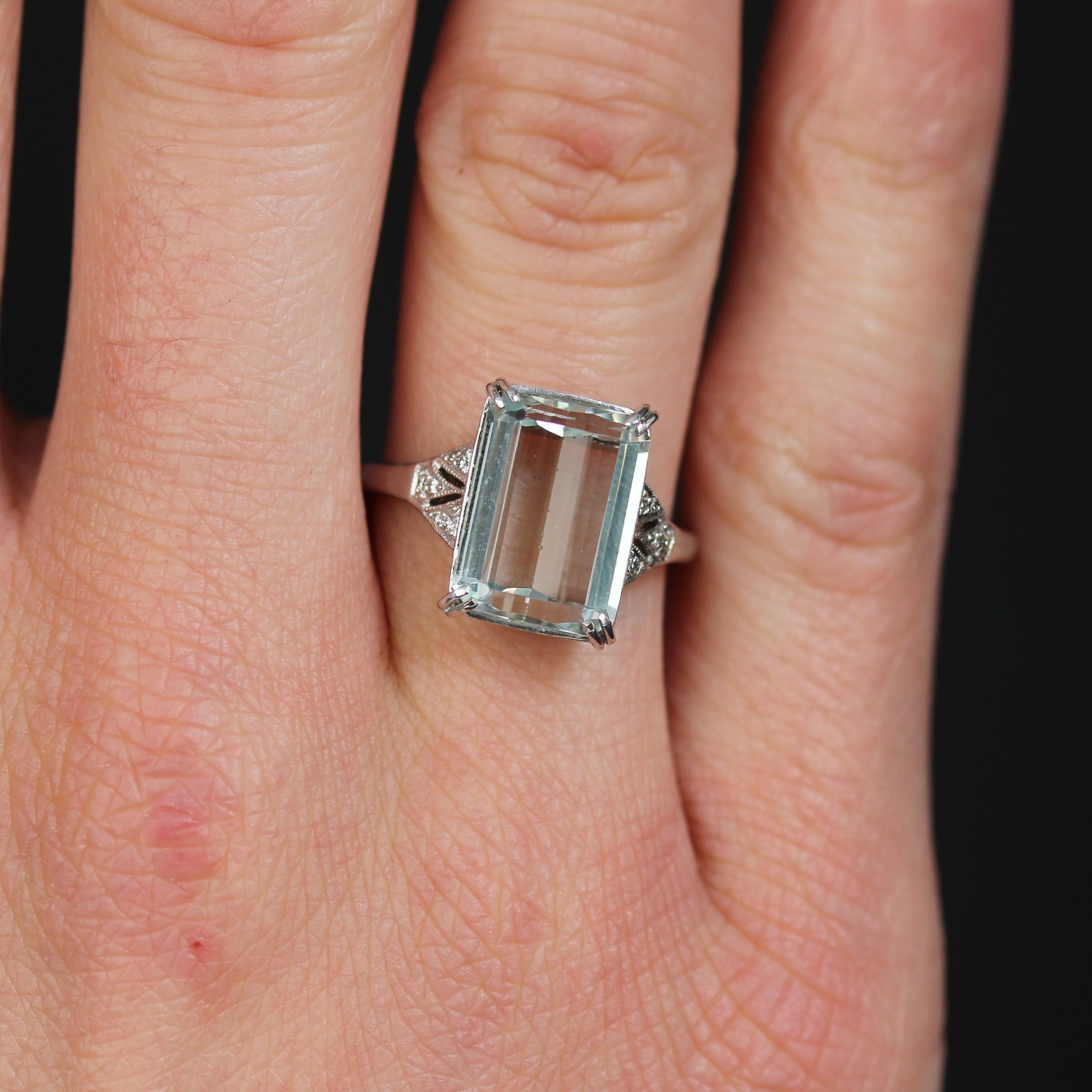 New Art Deco Style Aquamarine Diamonds 18K White Gold Ring 1