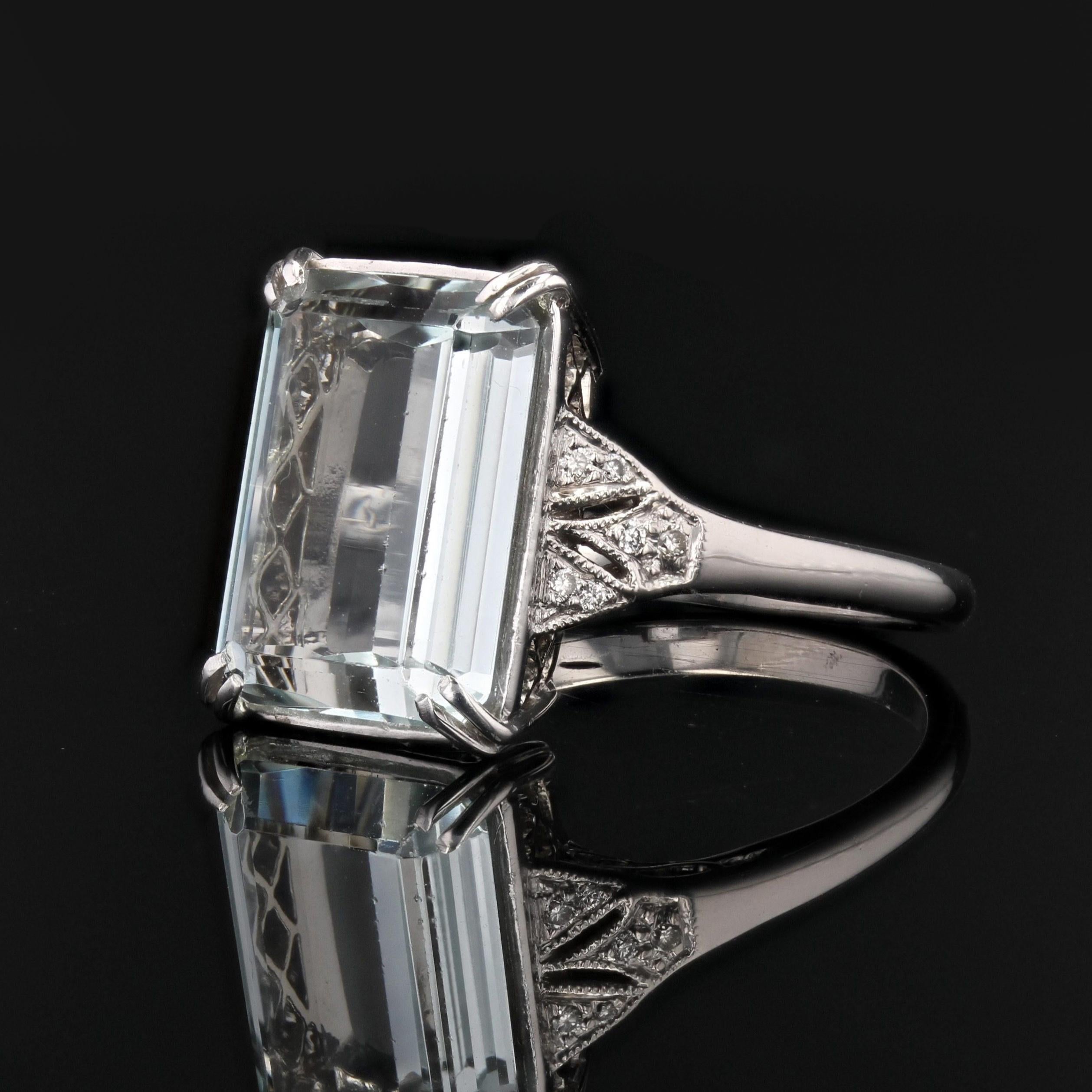 New Art Deco Style Aquamarine Diamonds 18K White Gold Ring 2