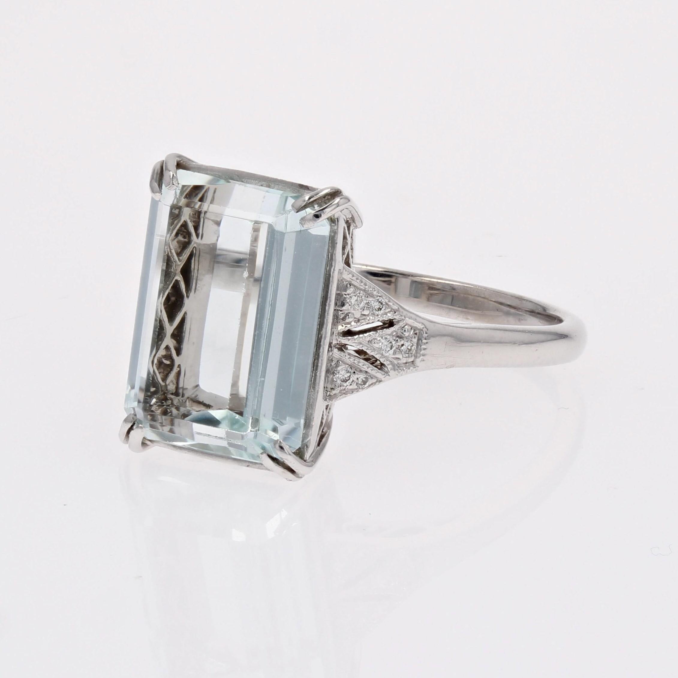 New Art Deco Style Aquamarine Diamonds 18K White Gold Ring 3