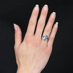 New Art Deco Style Aquamarine Sapphires Diamonds 18K White Gold Staircase Ring