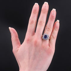 New Art Deco Style Blue Sapphire Diamonds 18 Karat Yellow Gold Platinum Ring