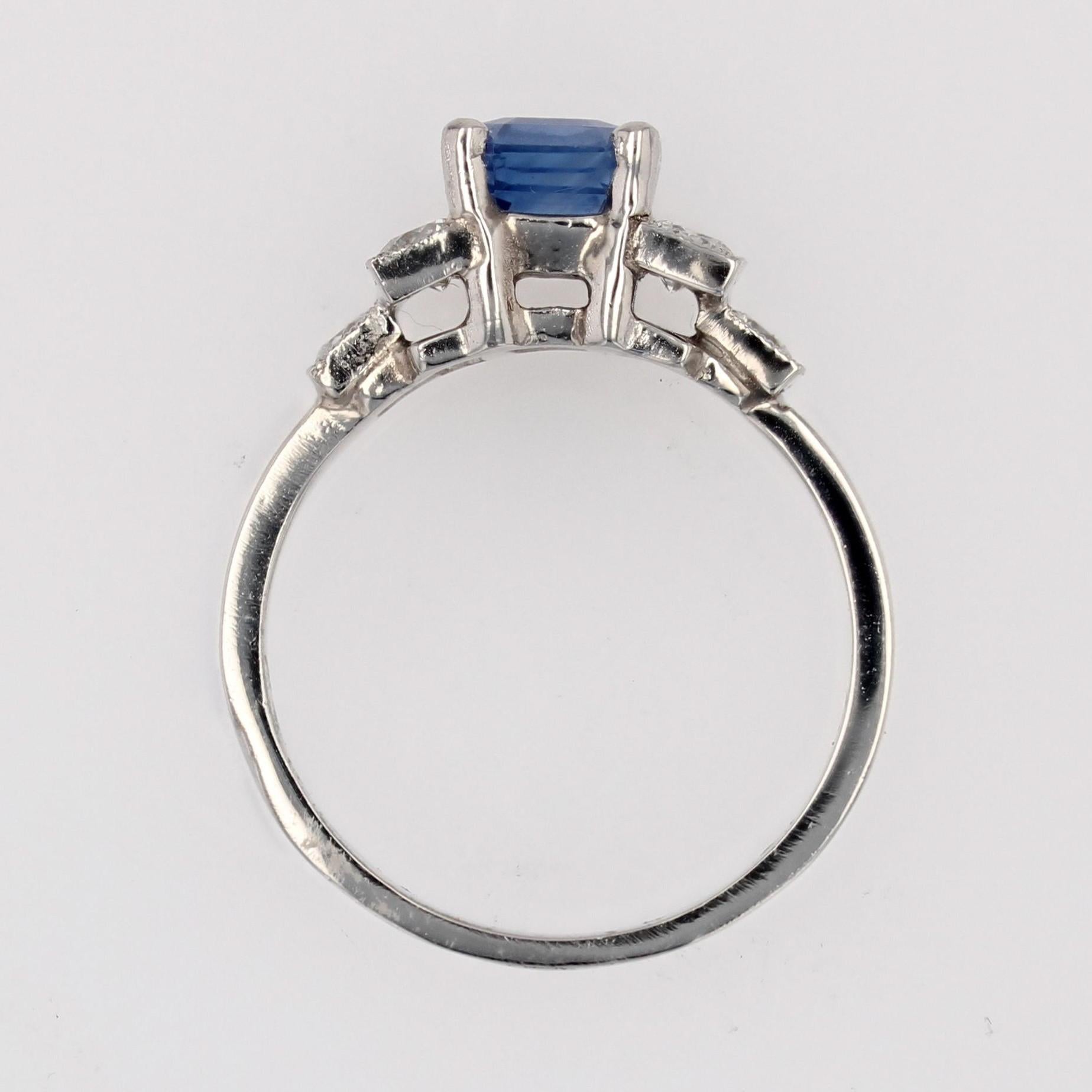 New Art Deco Style Blue Sapphire Diamonds Platinum Ring For Sale 6