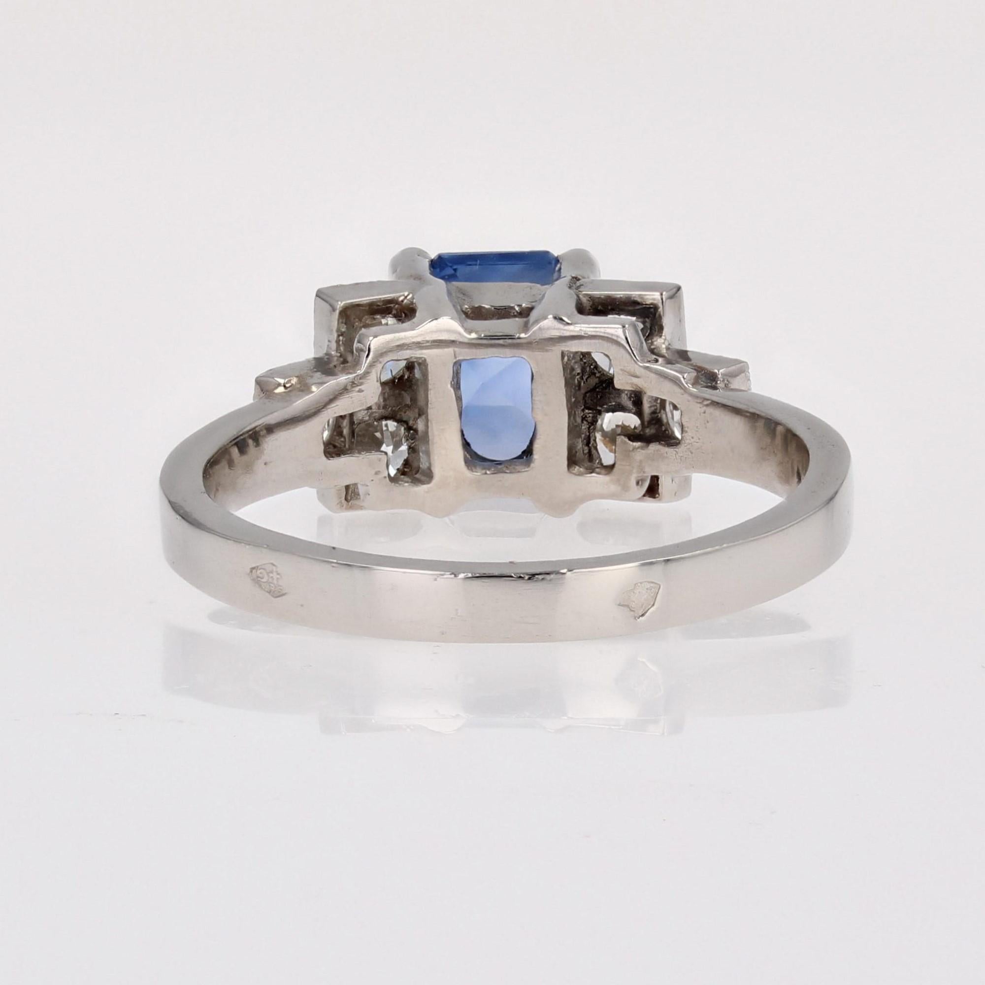 New Art Deco Style Blue Sapphire Diamonds Platinum Ring For Sale 7