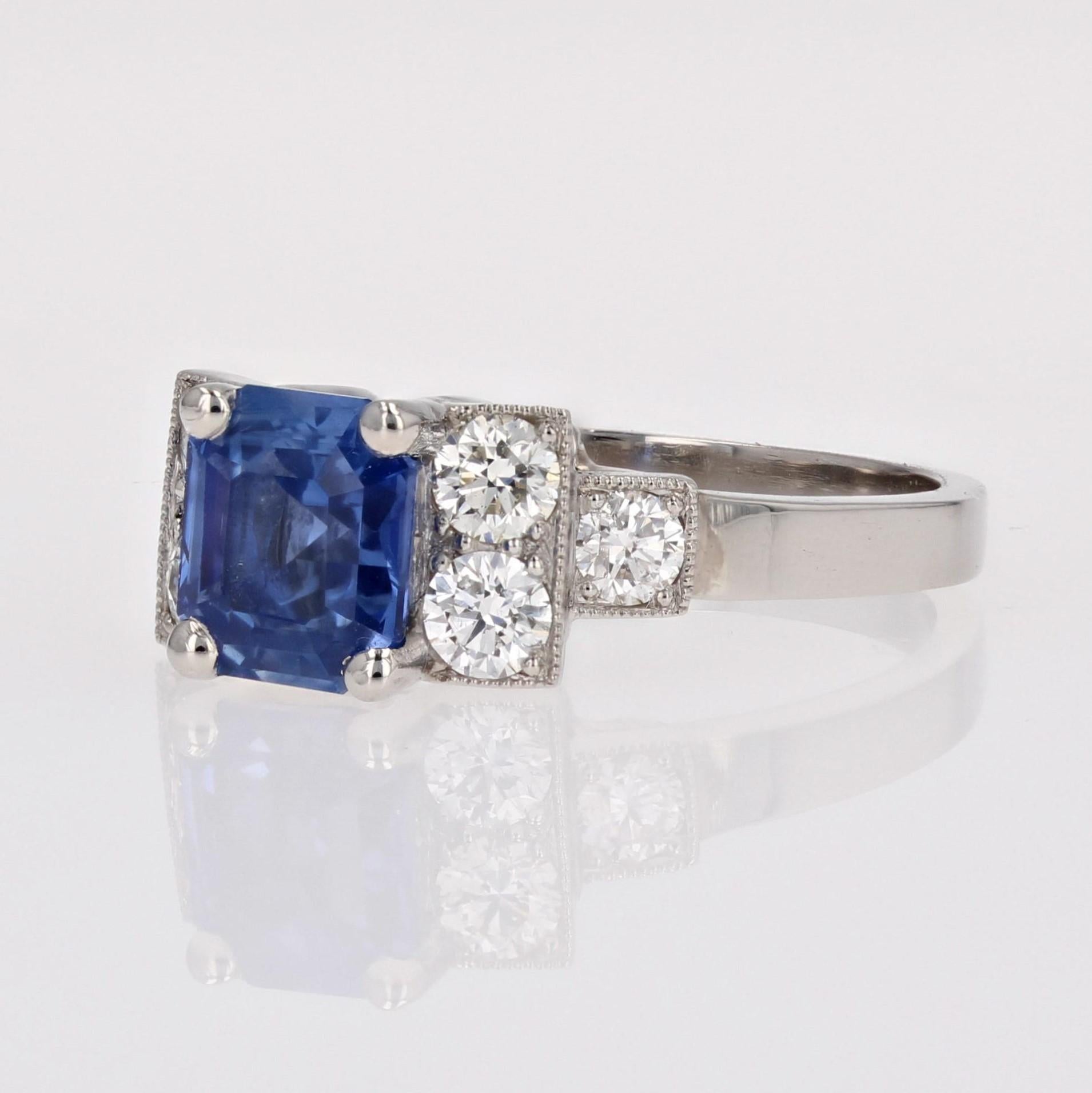New Art Deco Style Blue Sapphire Diamonds Platinum Ring For Sale 2