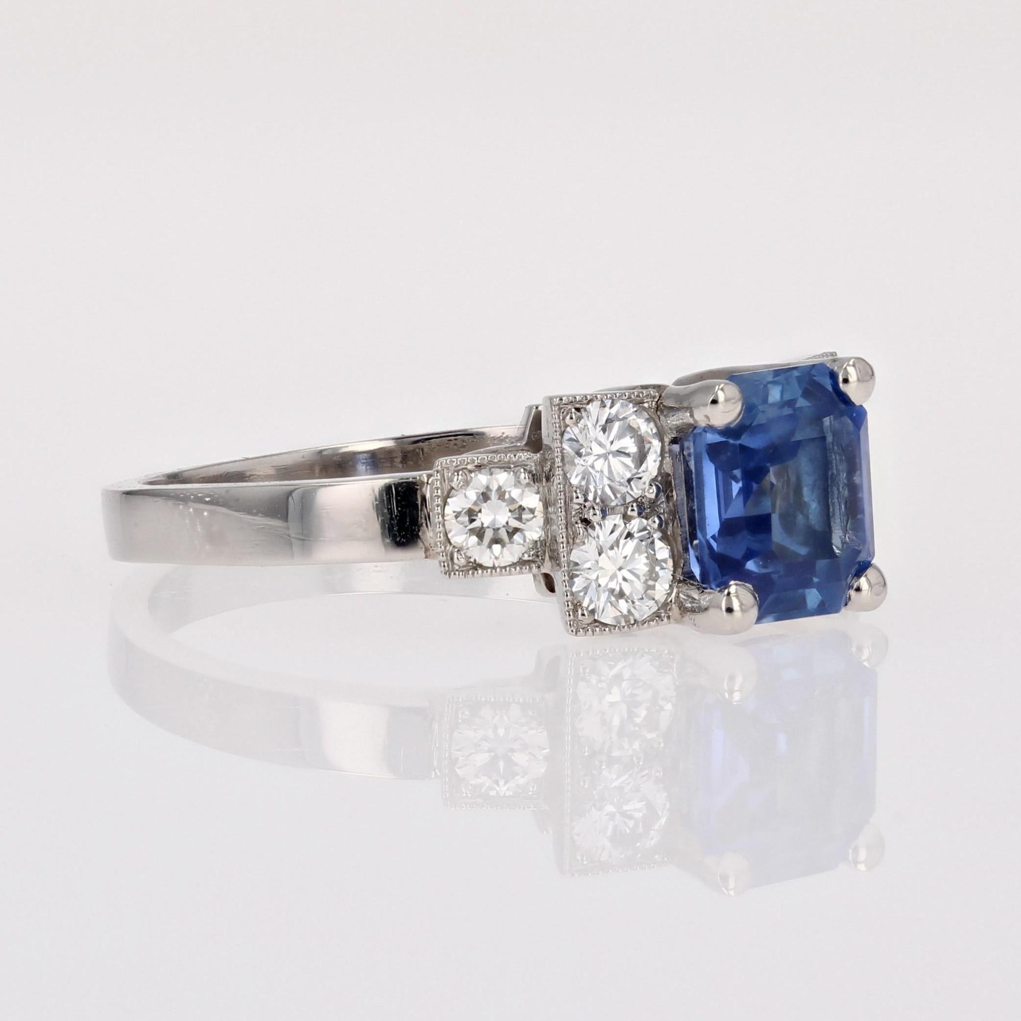 New Art Deco Style Blue Sapphire Diamonds Platinum Ring For Sale 4