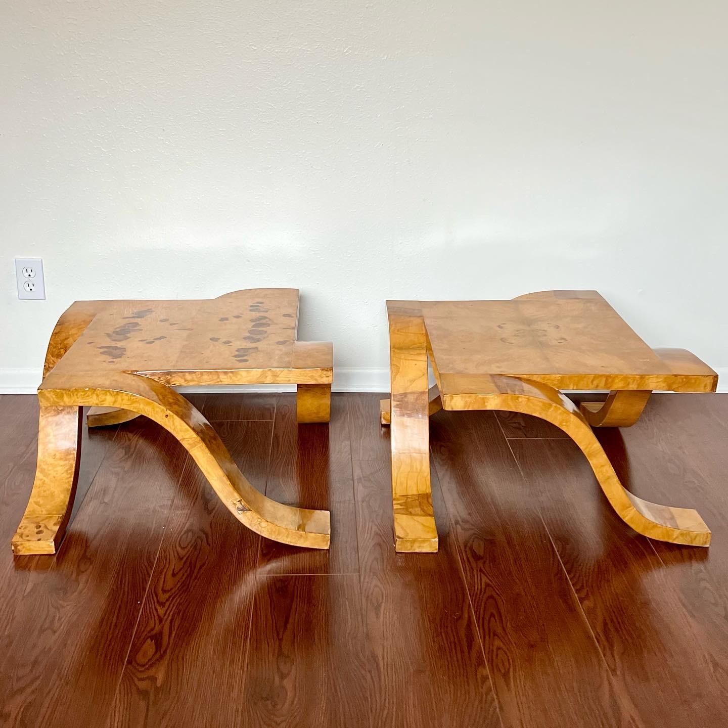 Veneer Art Deco style burl wood side tables  For Sale
