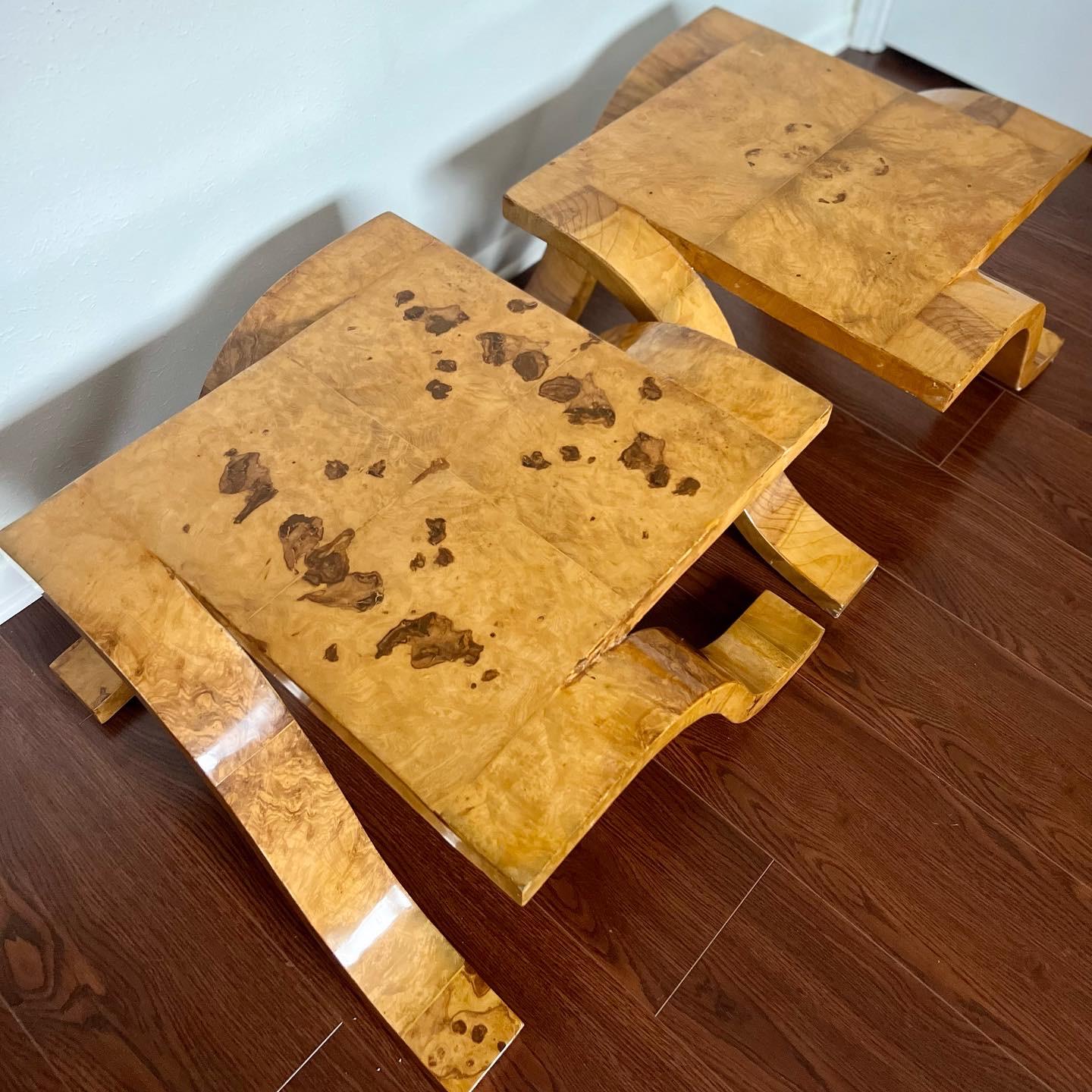Contemporary Art Deco style burl wood side tables  For Sale