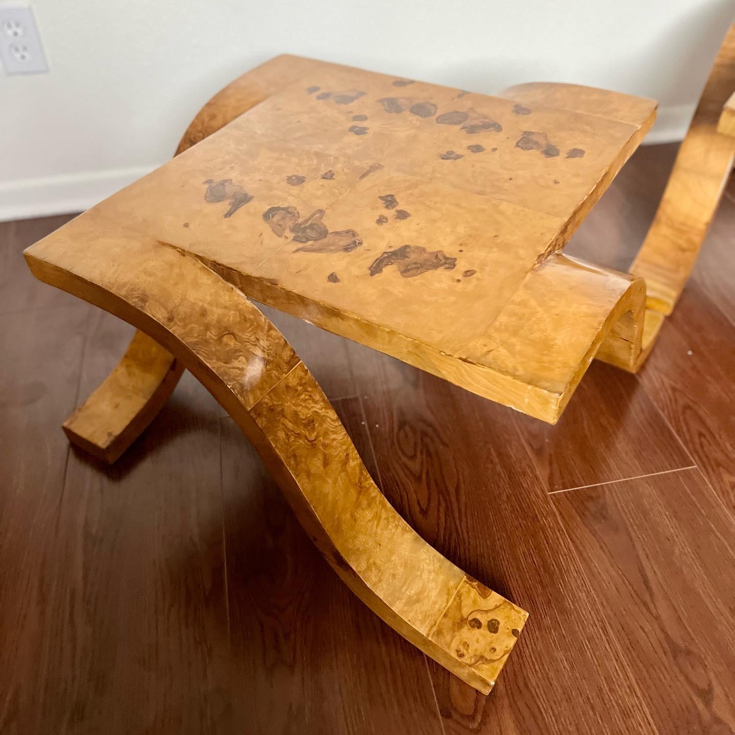 Burl Art Deco style burl wood side tables  For Sale