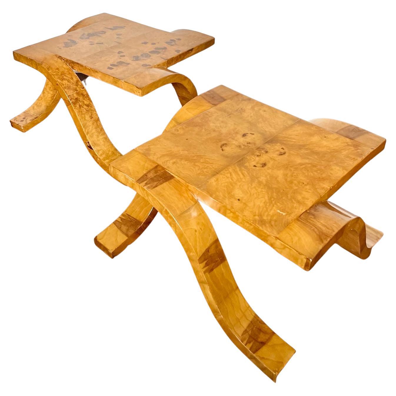 Art Deco style burl wood side tables 