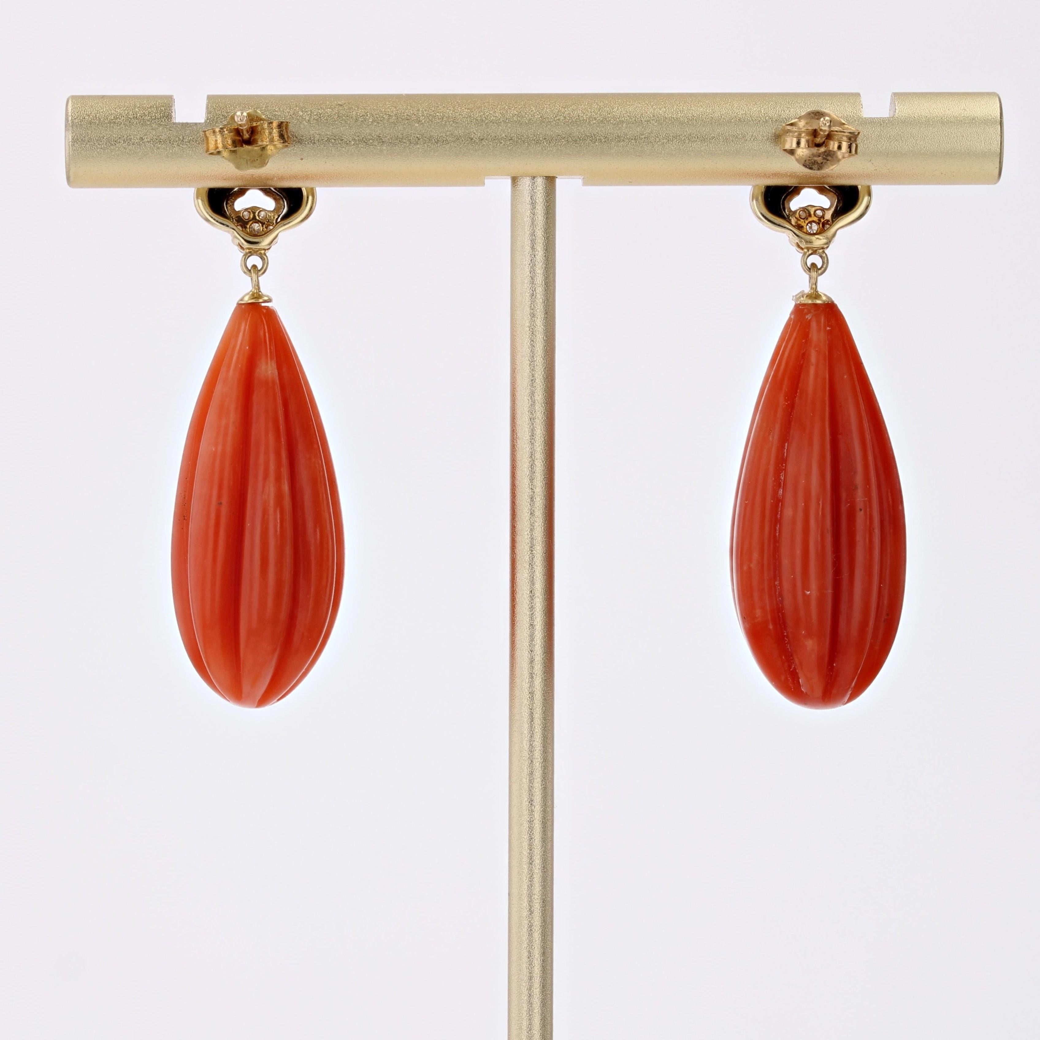 New Art Deco Style Coral Onyx Diamonds 18 Karat Yellow Gold Dangle Earrings For Sale 6