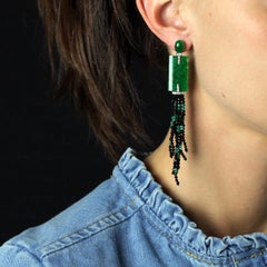 Neu Art Deco Style Diamant Schwarzer Spinell Jade Smaragd Ohrringe baumeln