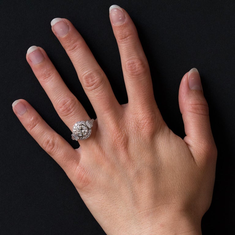 New Art Deco Style Diamond Platinum Ring For Sale 9