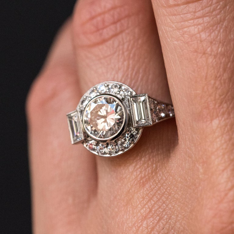 Women's New Art Deco Style Diamond Platinum Ring For Sale