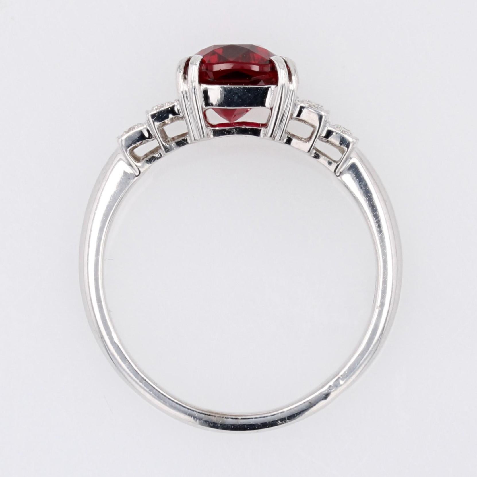 New Art Deco Style Natural Vivid Red Spinel Diamonds 18 Karat White Gold Ring en vente 10