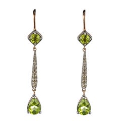 New Art Deco Style Peridot Diamond Dangle Earrings