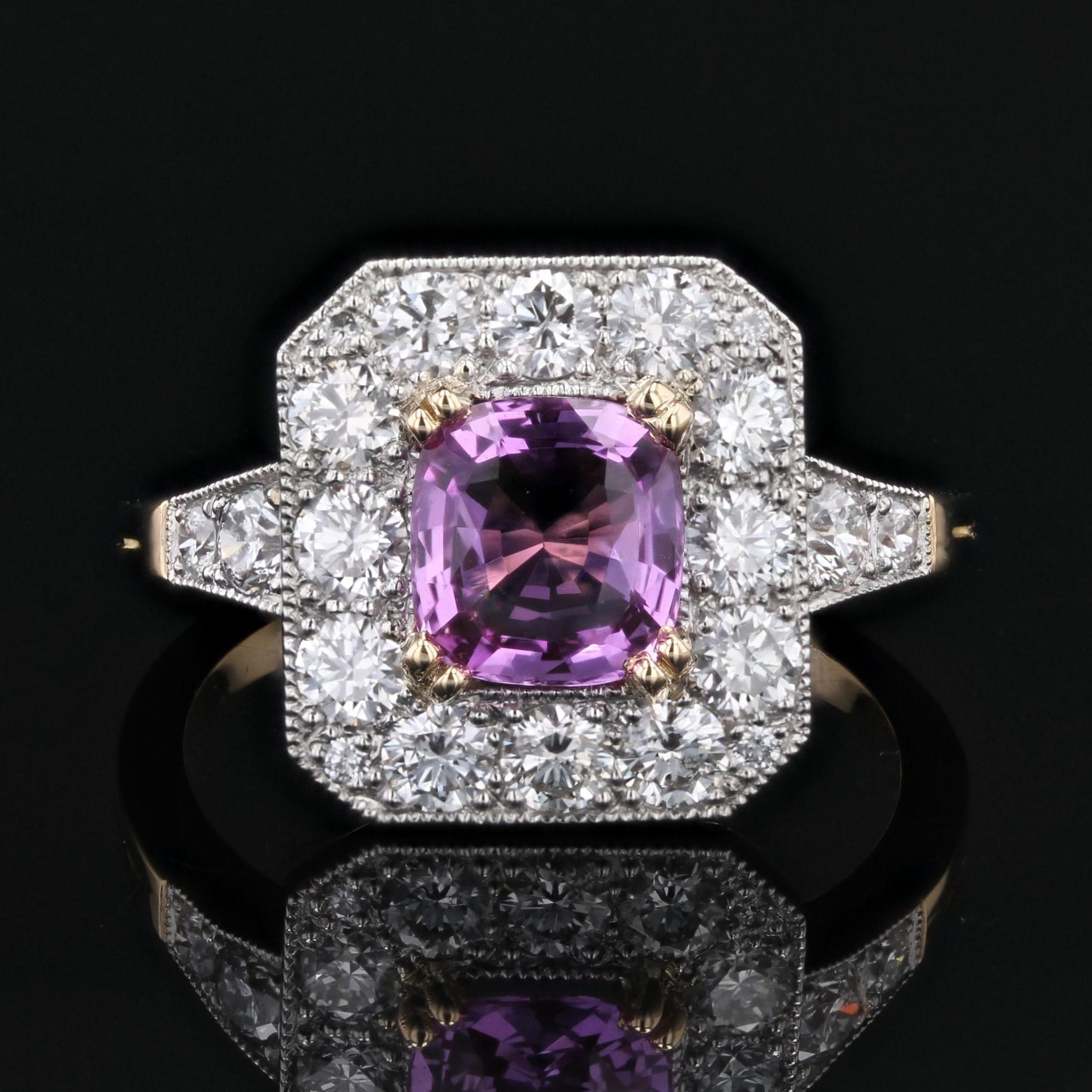 Bague en or jaune 18 carats et platine avec saphirs roses et diamants de style Art déco, Neuf Pour femmes en vente