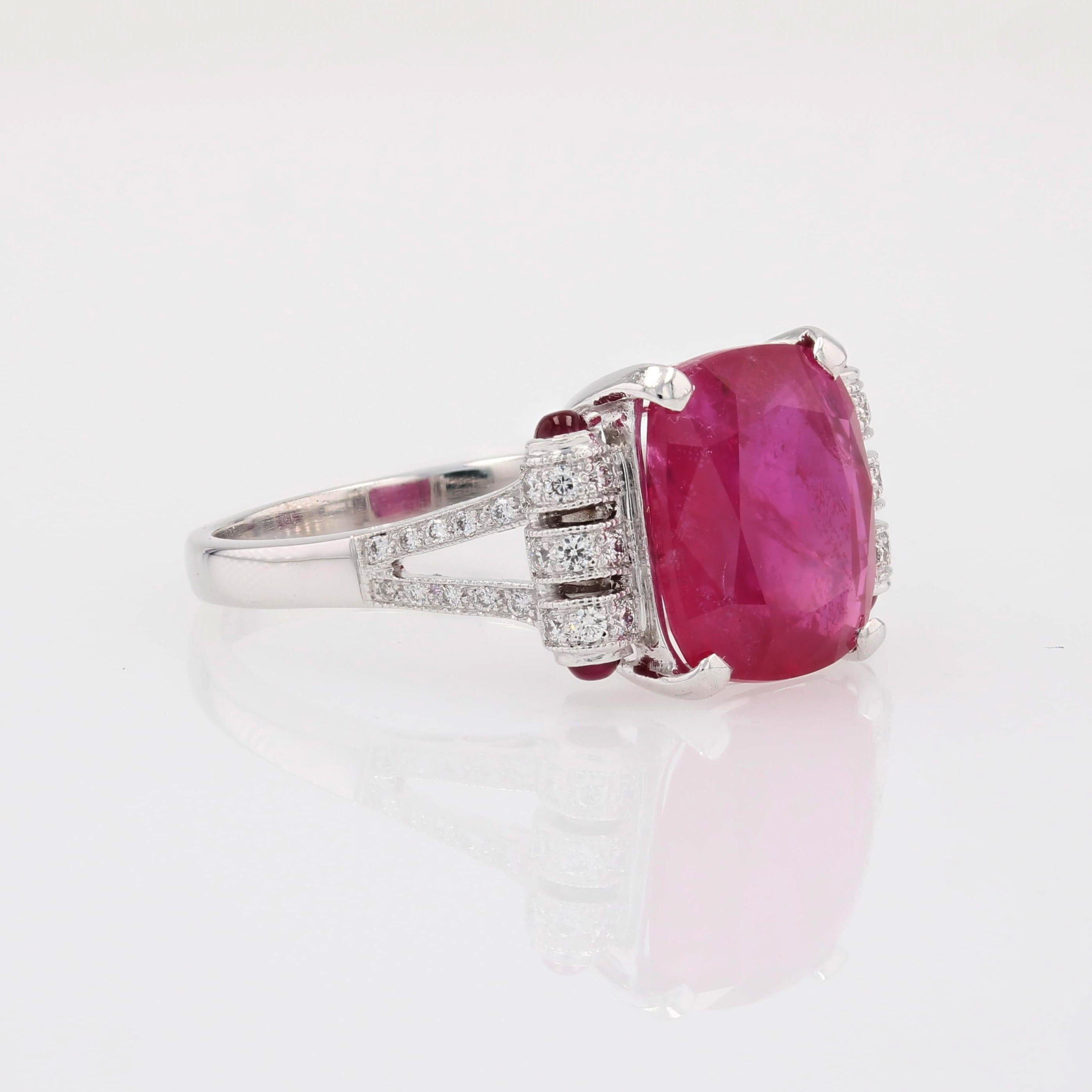 New Art Deco Style Rubini Diamanti Anello in oro bianco 18 carati in vendita 6