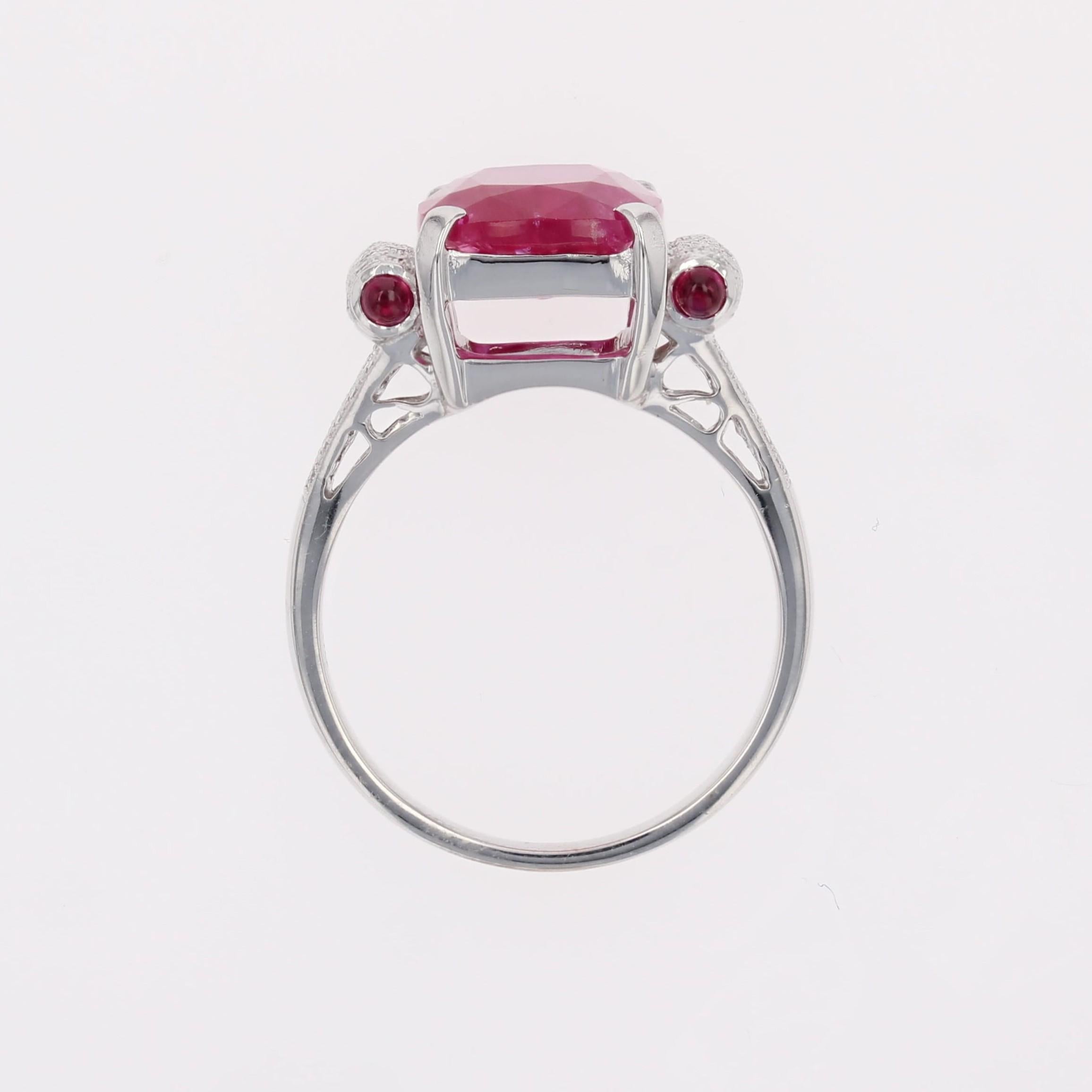 New Art Deco Style Rubini Diamanti Anello in oro bianco 18 carati in vendita 7