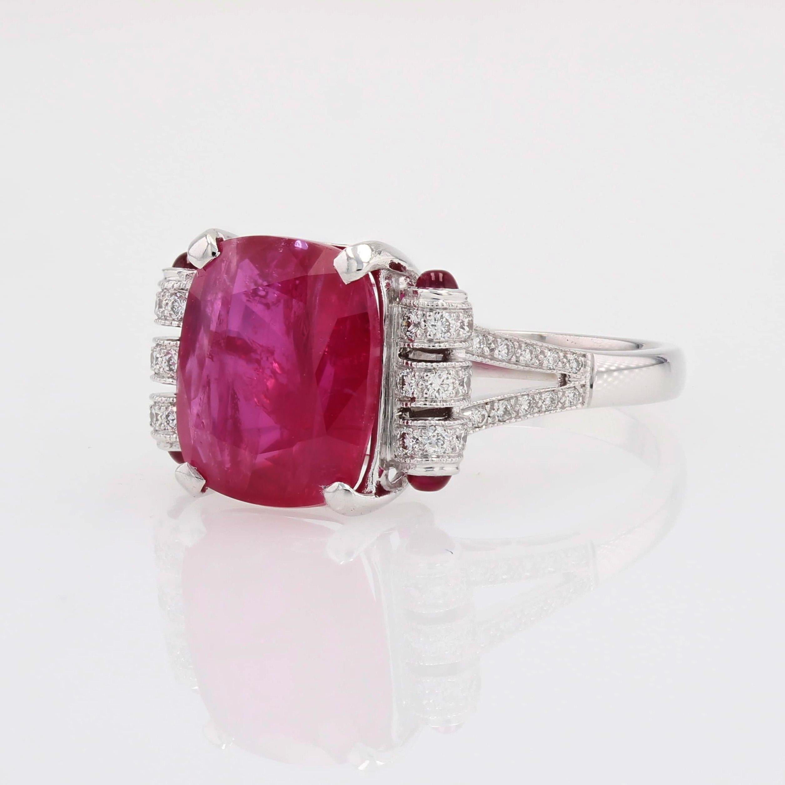 New Art Deco Style Rubini Diamanti Anello in oro bianco 18 carati in vendita 2