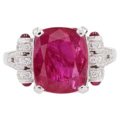 New Art Deco Style Rubies Diamonds 18 Karat White Gold Ring
