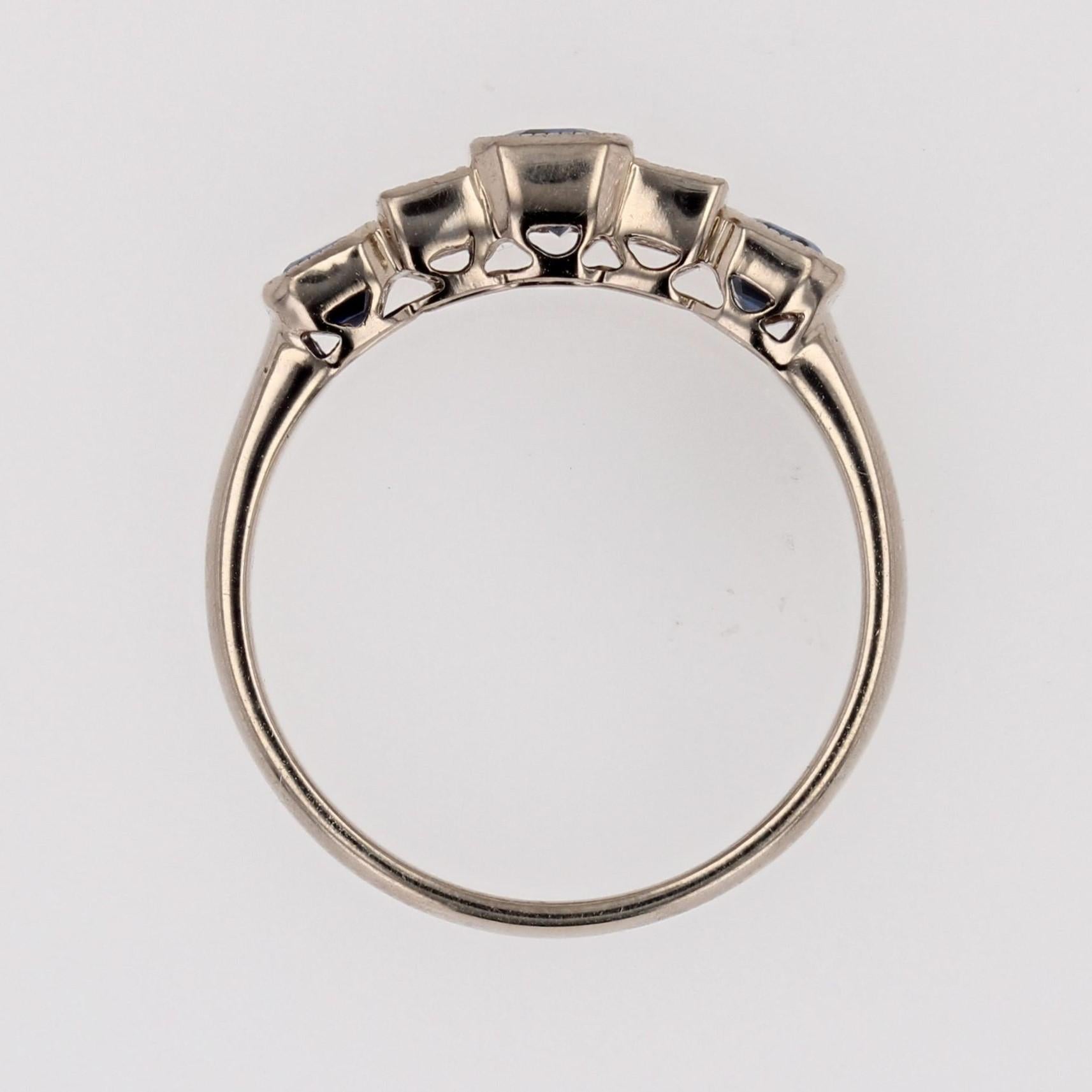 New Art Deco Style Sapphires Diamonds 18 Karat White Gold Garter Ring For Sale 6