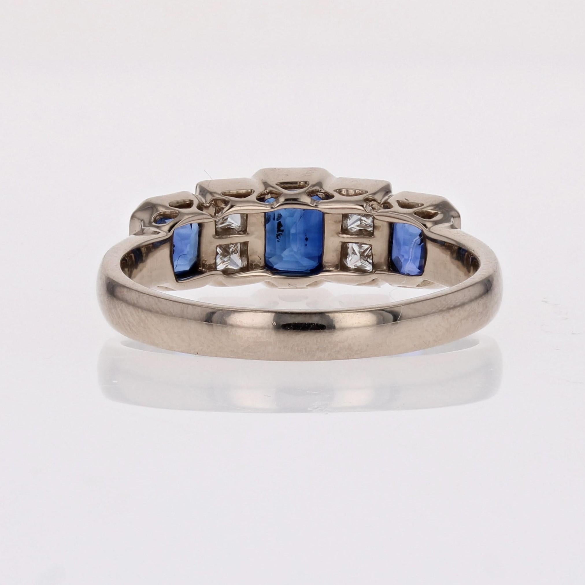 New Art Deco Style Sapphires Diamonds 18 Karat White Gold Garter Ring For Sale 7