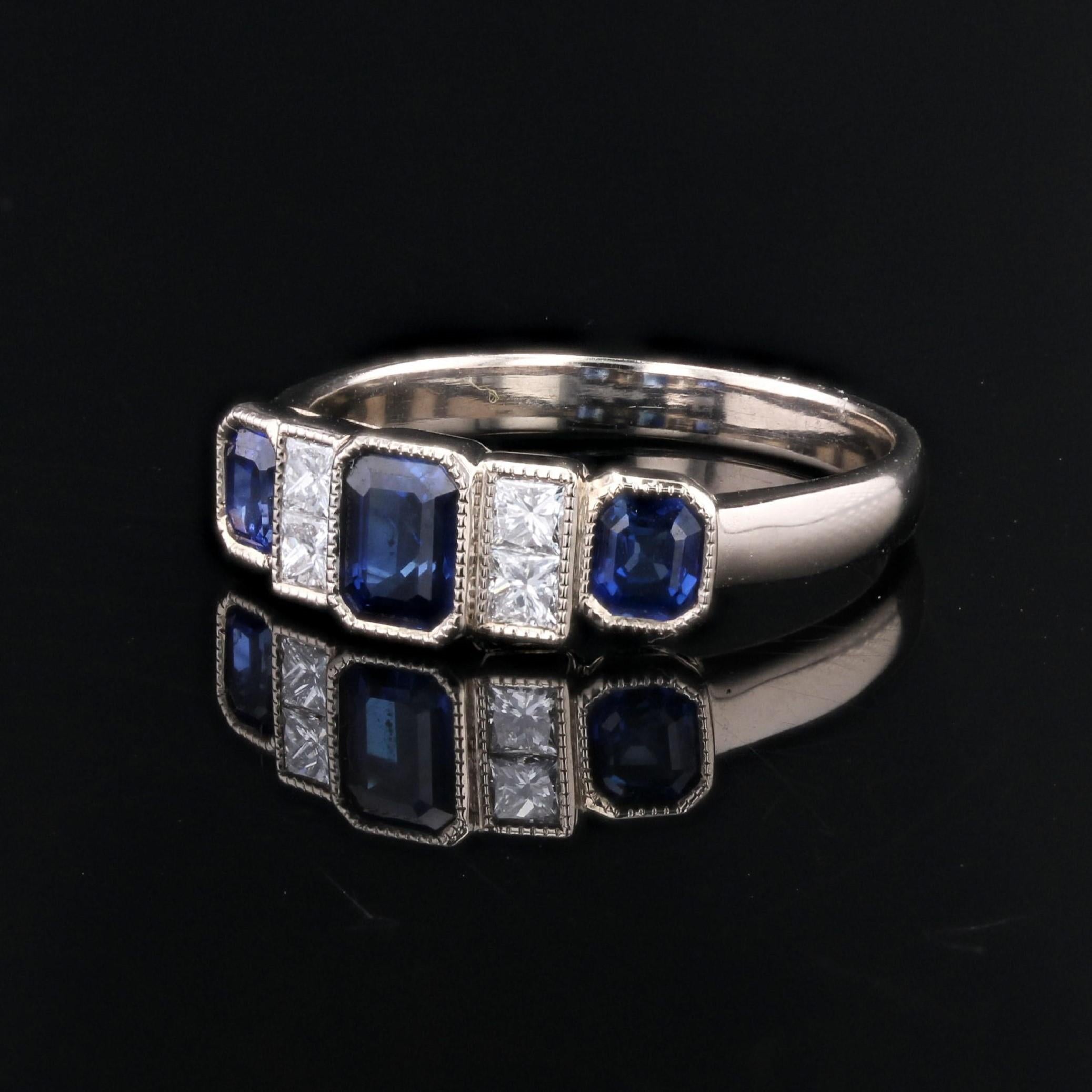 Women's New Art Deco Style Sapphires Diamonds 18 Karat White Gold Garter Ring For Sale