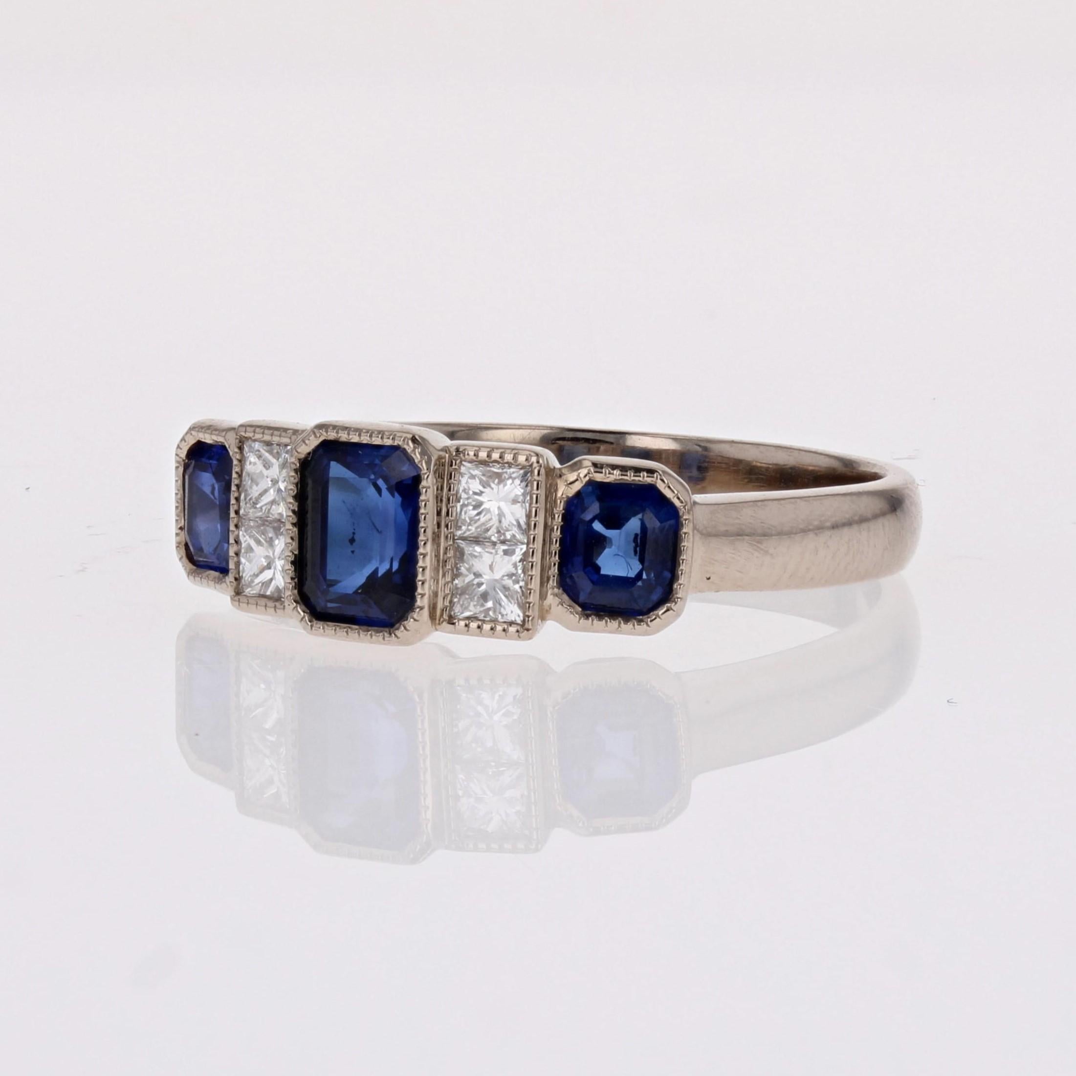 New Art Deco Style Sapphires Diamonds 18 Karat White Gold Garter Ring For Sale 1