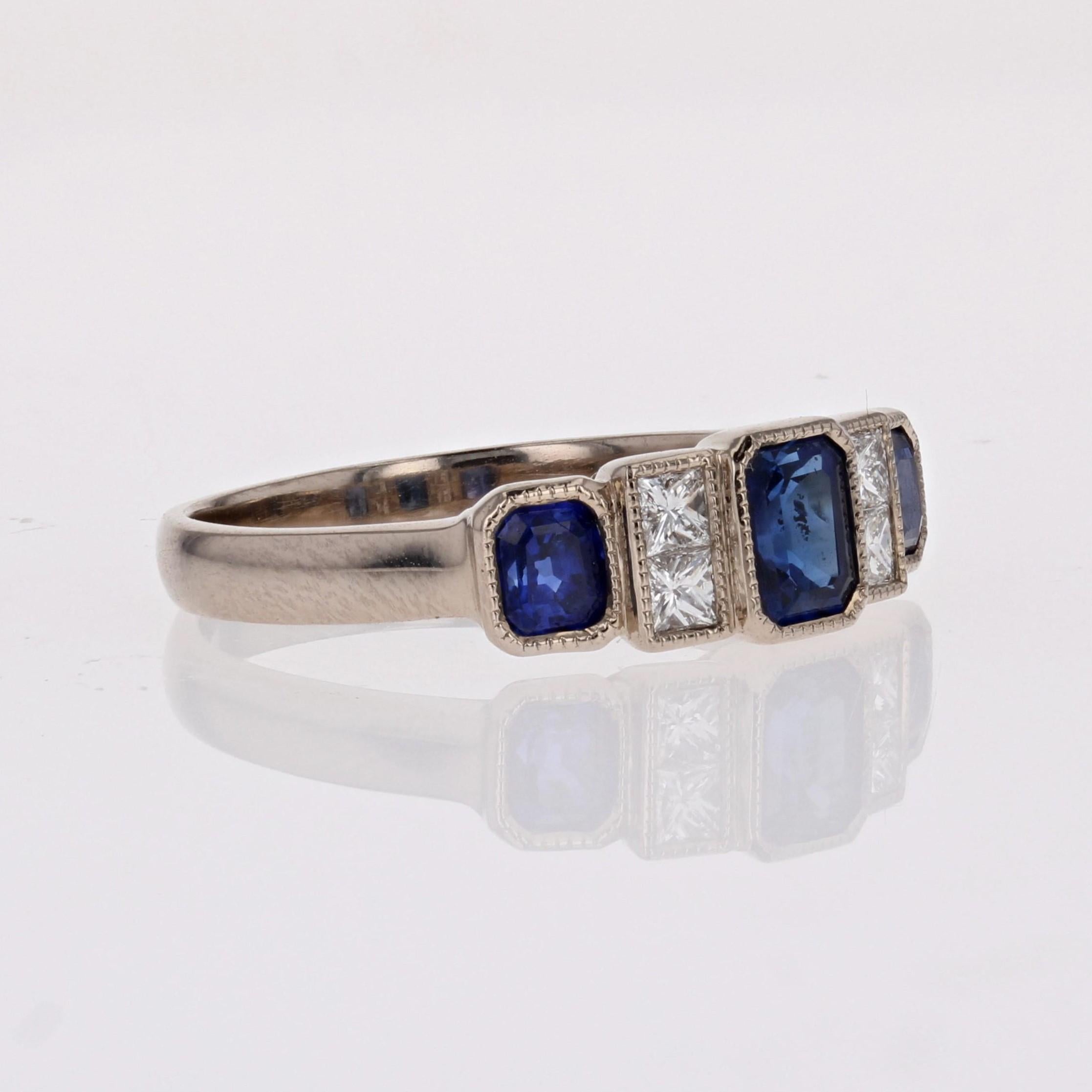 New Art Deco Style Sapphires Diamonds 18 Karat White Gold Garter Ring For Sale 3