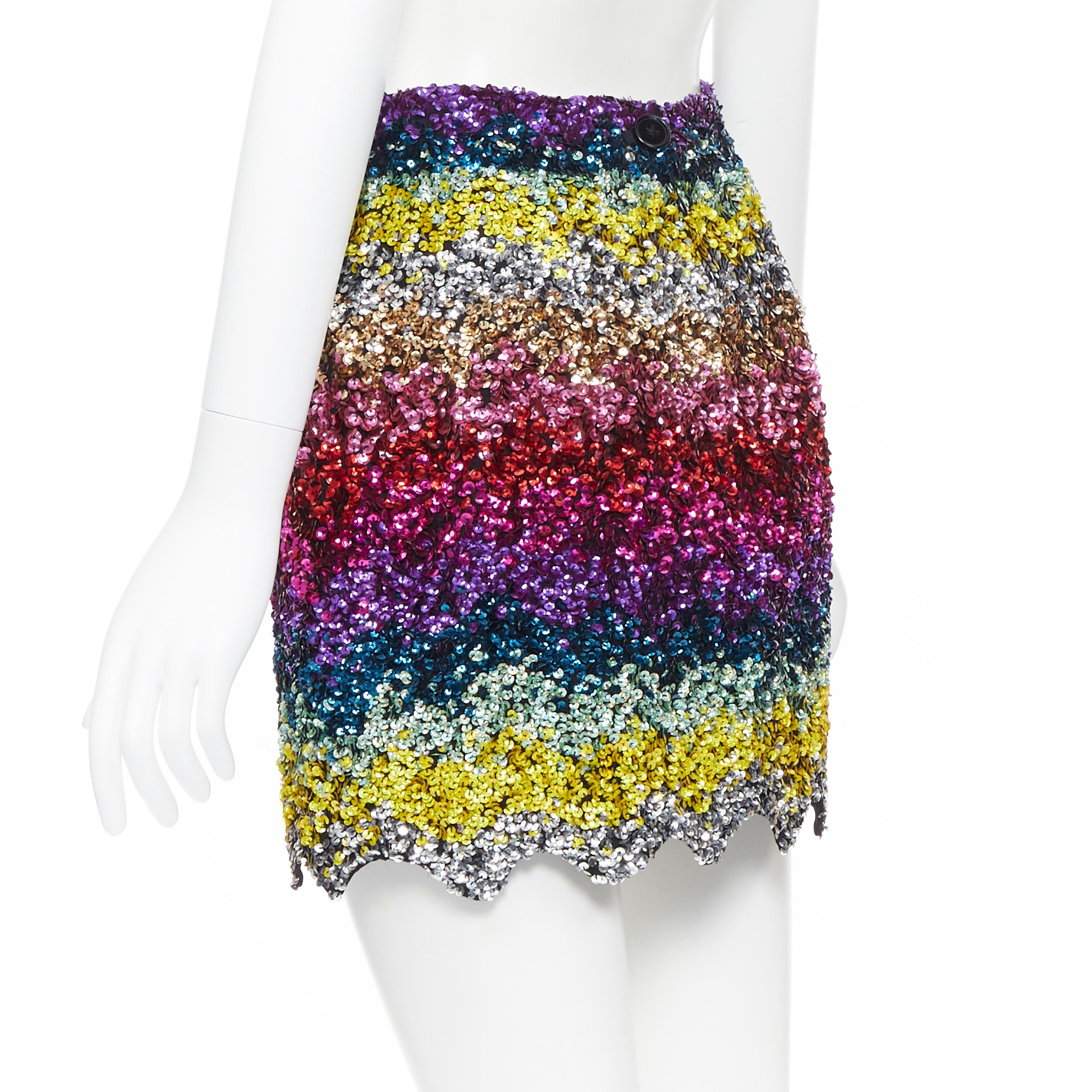 new ASHISH AW18 rainbow sequins embellished scalloped hem mini skirt M In New Condition In Hong Kong, NT