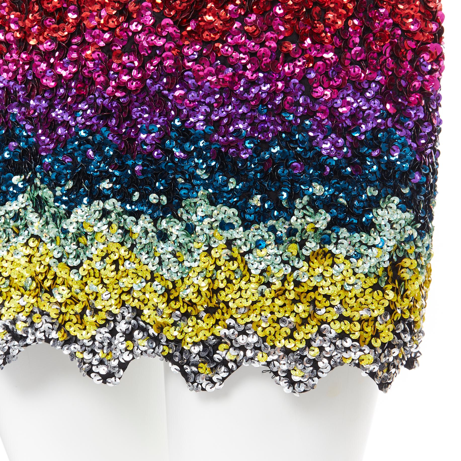 Women's new ASHISH AW18 rainbow sequins embellished scalloped hem mini skirt M