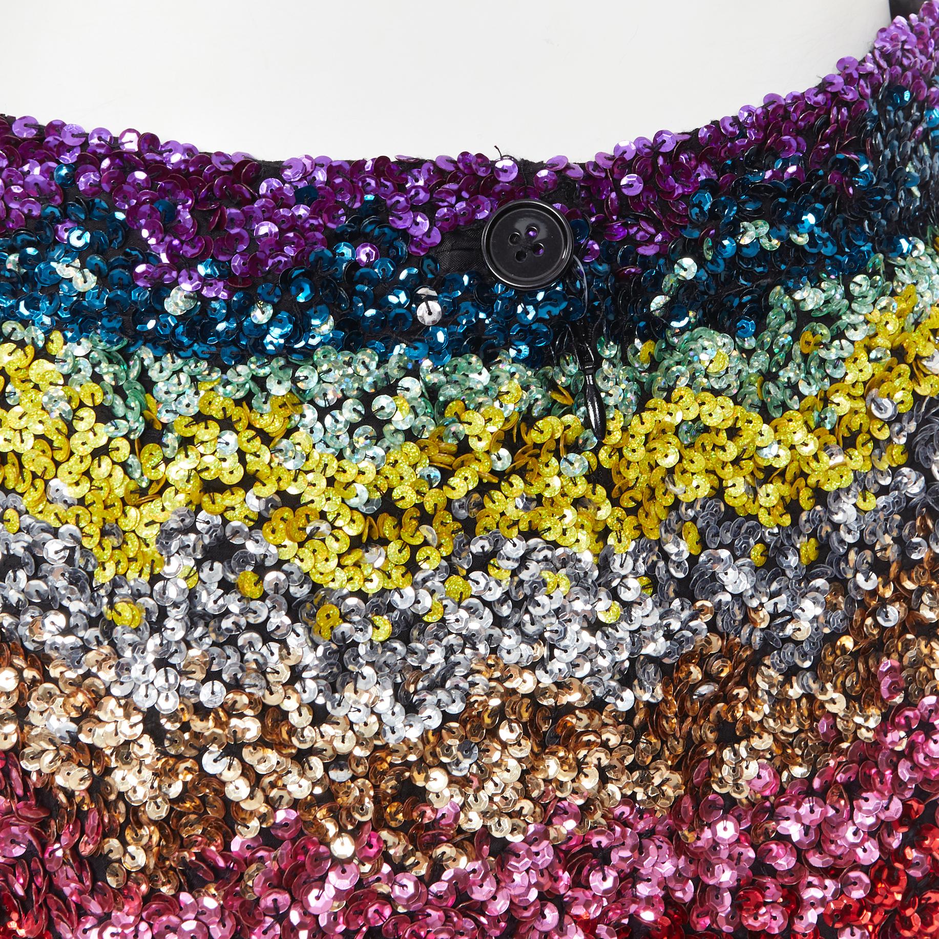 new ASHISH AW18 rainbow sequins embellished scalloped hem mini skirt M 1