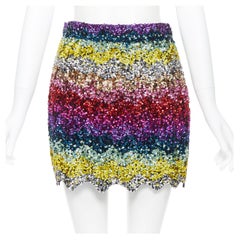 new ASHISH AW18 rainbow sequins embellished scalloped hem mini skirt M