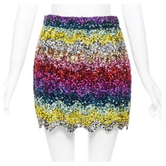nuova ASHISH AW18 minigonna con orlo smerlato e paillettes arcobaleno M.