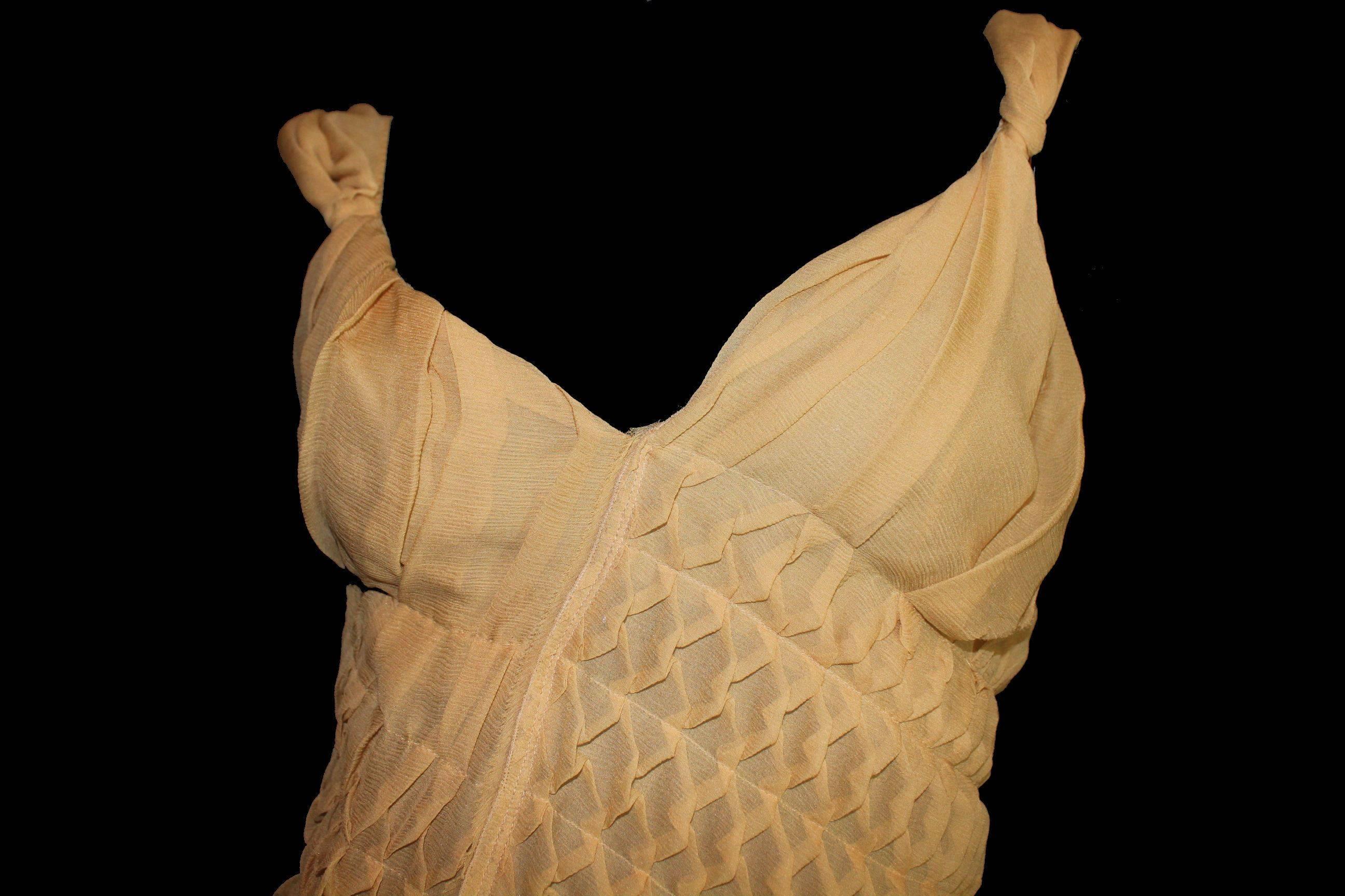 Beige NEW Asymmetric Prada 3D Silk Chiffon Draped Fairy Cocktail Dress 40