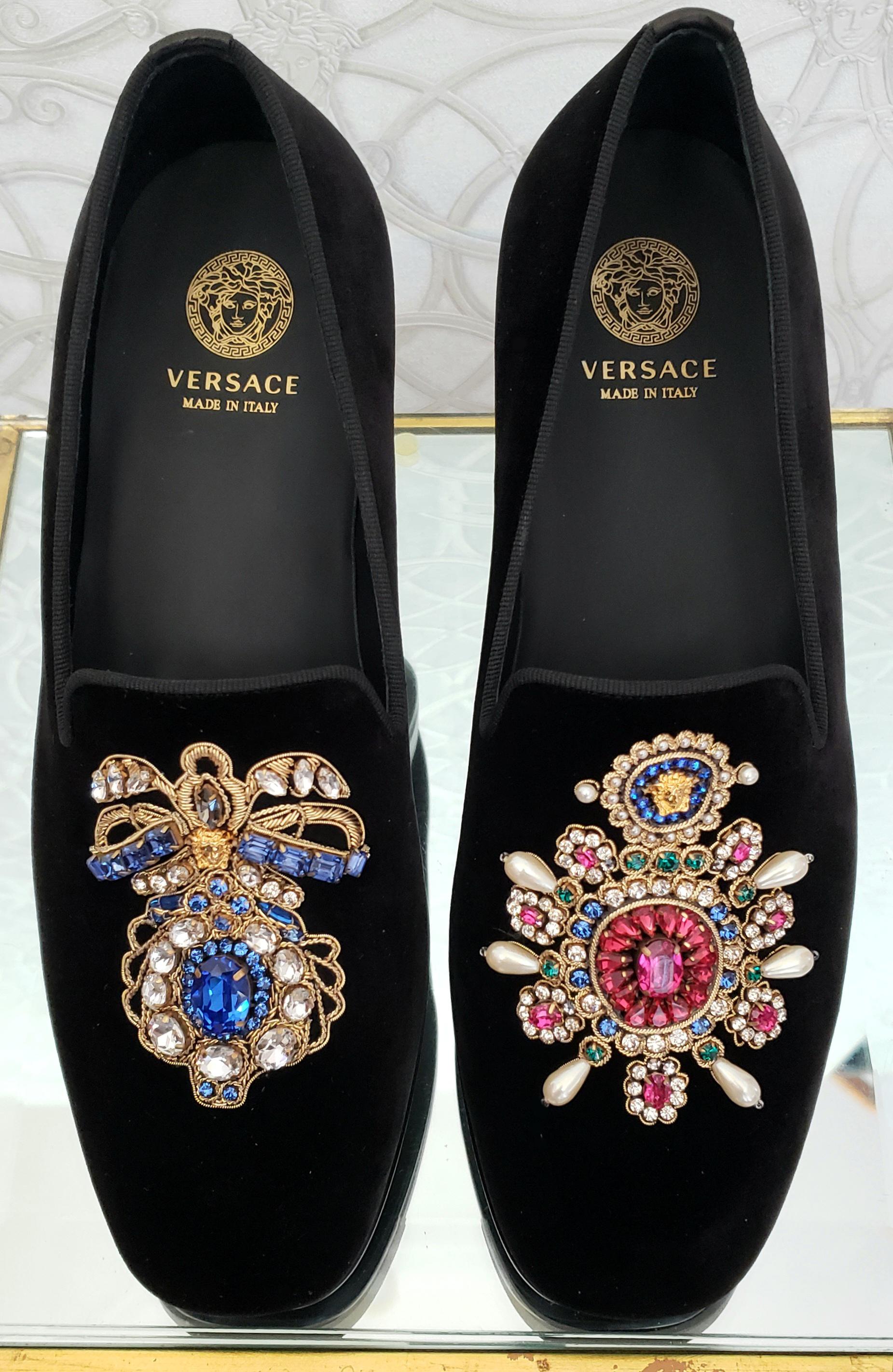 New ATELIER VERSACE BLACK VELVET JEWEL EMBELLISHED TUXEDO  LOAFERS SHOES Sz 9.5 3