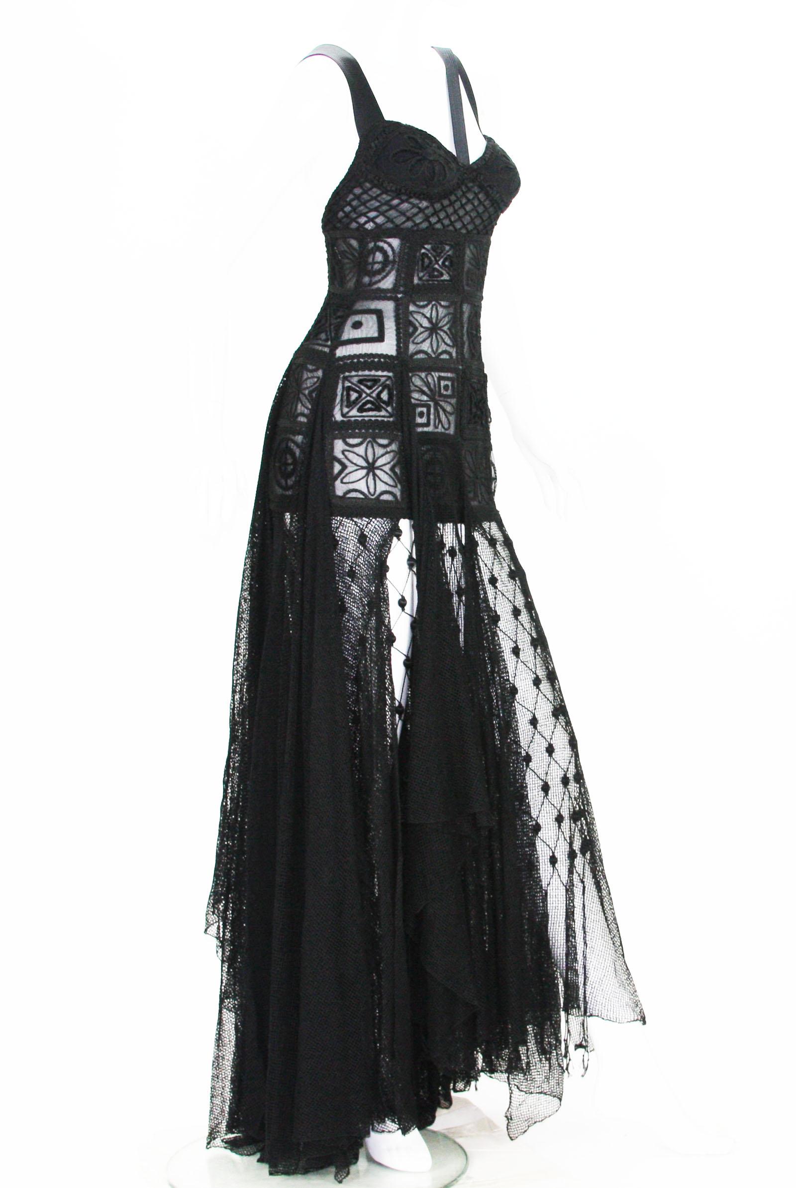 New Atelier Versace F/W 1993 Sheer Black Net Embroidered Dress Gown 3