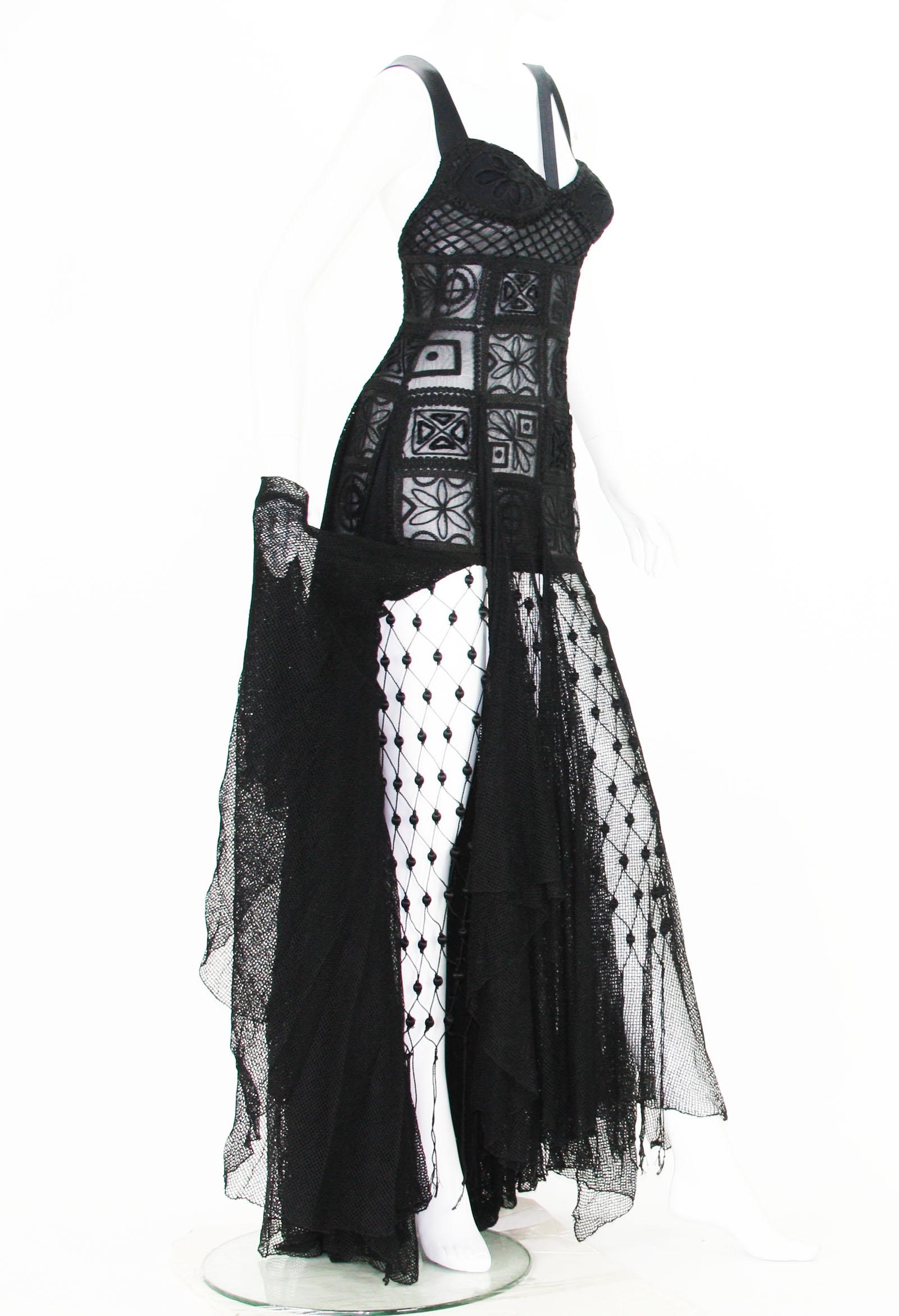 New Atelier Versace F/W 1993 Sheer Black Net Embroidered Dress Gown 4