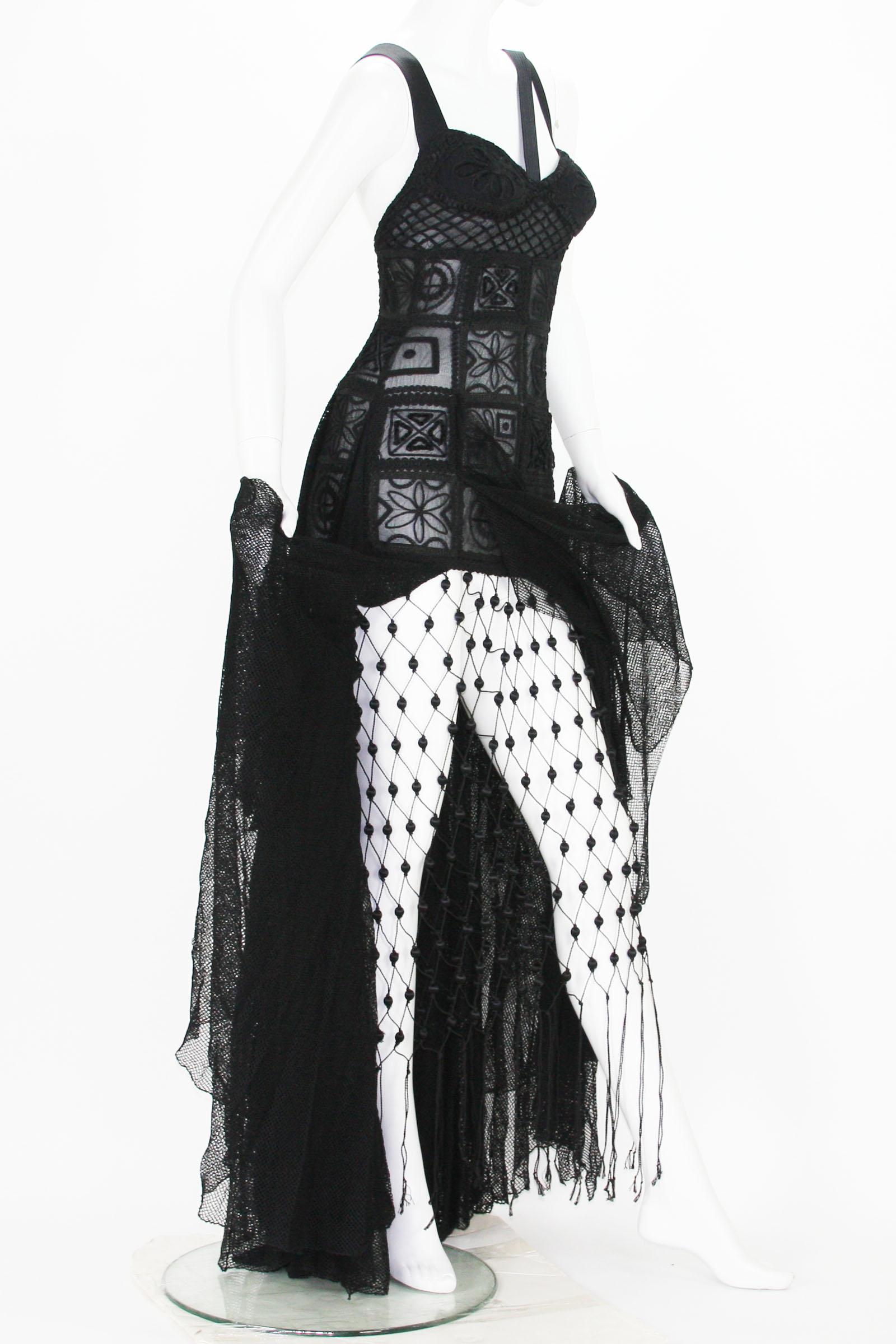New Atelier Versace F/W 1993 Sheer Black Net Embroidered Dress Gown 5