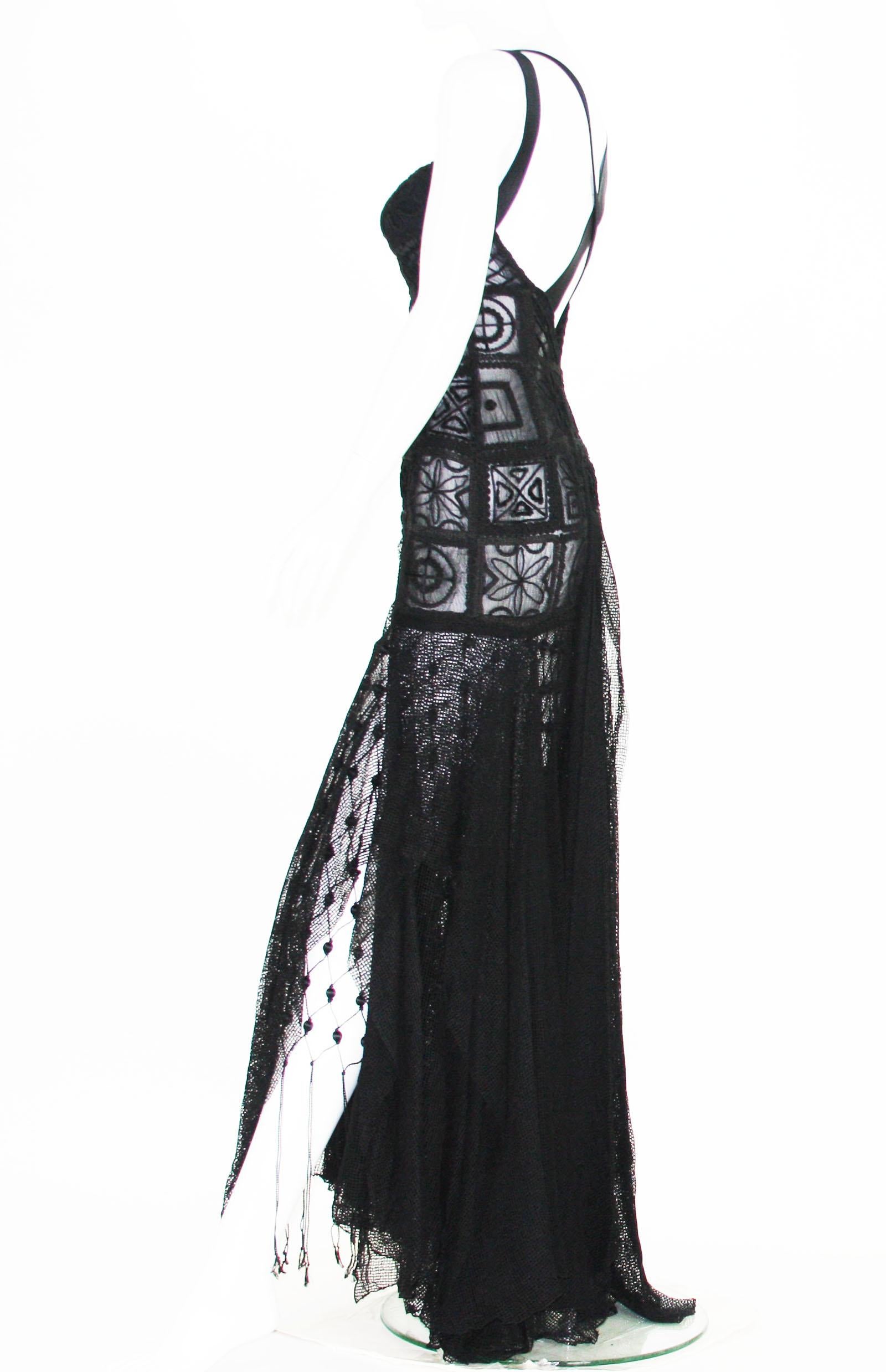 New Atelier Versace F/W 1993 Sheer Black Net Embroidered Dress Gown 6