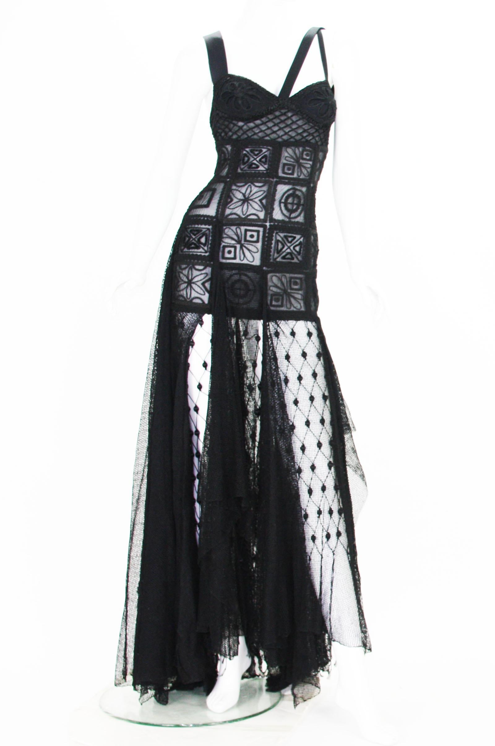 New Atelier Versace F/W 1993 Sheer Black Net Embroidered Dress Gown For ...