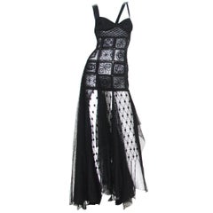 Vintage New Atelier Versace F/W 1993 Sheer Black Net Embroidered Dress Gown