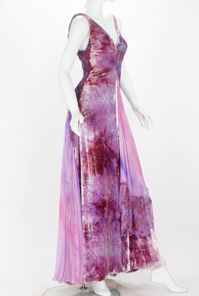 New Atelier Versace S/S 1994 Collection Velvet Lace Purple Pink Dress