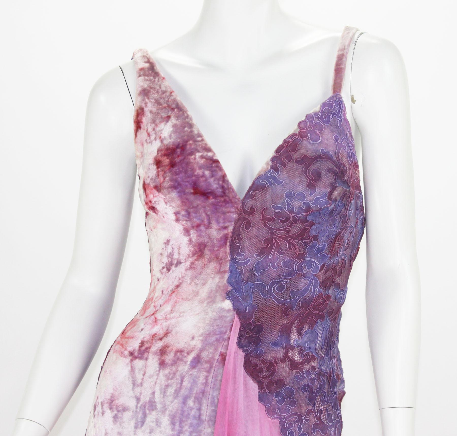 New Atelier Versace S/S 1994 Collection Velvet Lace Purple Pink Dress Gown  For Sale 1