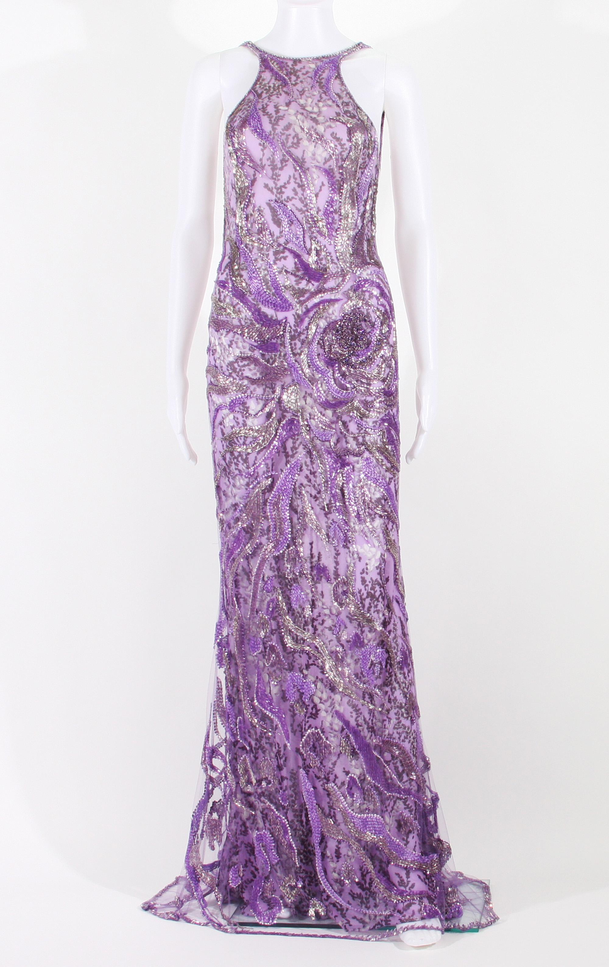 Atelier Versace Wisteria Purple Fully Beaded Silk Dress Gown
Designer size 42 ( run smaller - measurements provided )
100% Silk Wisteria Purple Dress with Tulle Fully Embellished Overlay.
Measurements: Bust - 32 inches, Waist - 26