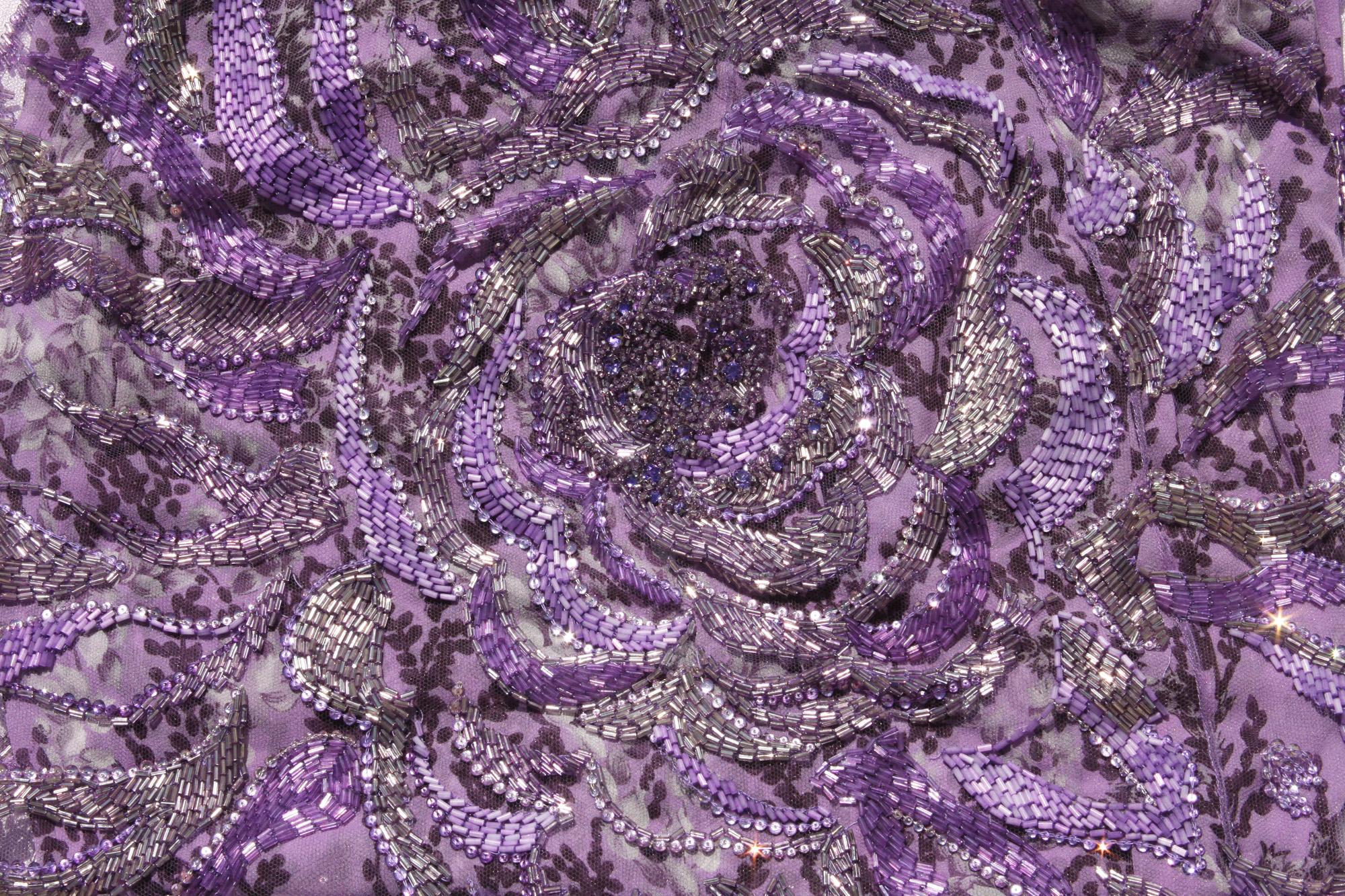 New Atelier Versace Wisteria Purple Silk Fully Beaded Dress Gown For Sale 1