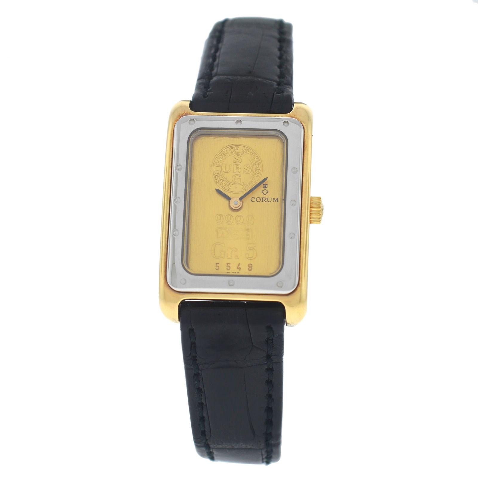 New Authentic Ladies Corum Ingot 24 Karat Yellow Gold Steel Quartz Watch For Sale