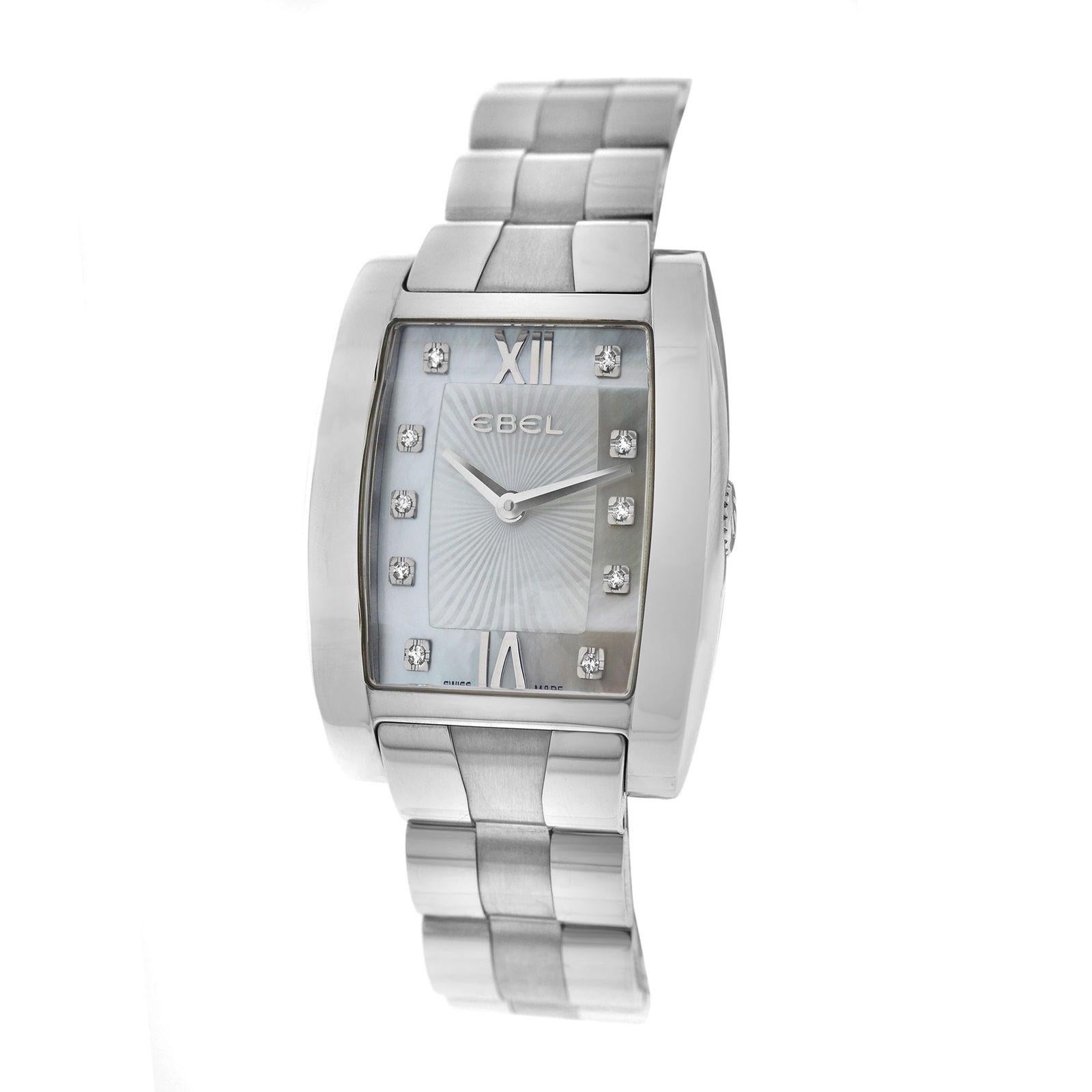 Brand	Ebel
Model	Tarawa E9656J21
Gender	Ladies
Condition	New store display
Movement	Swiss Quartz
Case Material	Stainless Steel
Bracelet / Strap Material	
Stainless Steel

Clasp / Buckle Material	
Stainless Steel 

Clasp Type	Butterfly