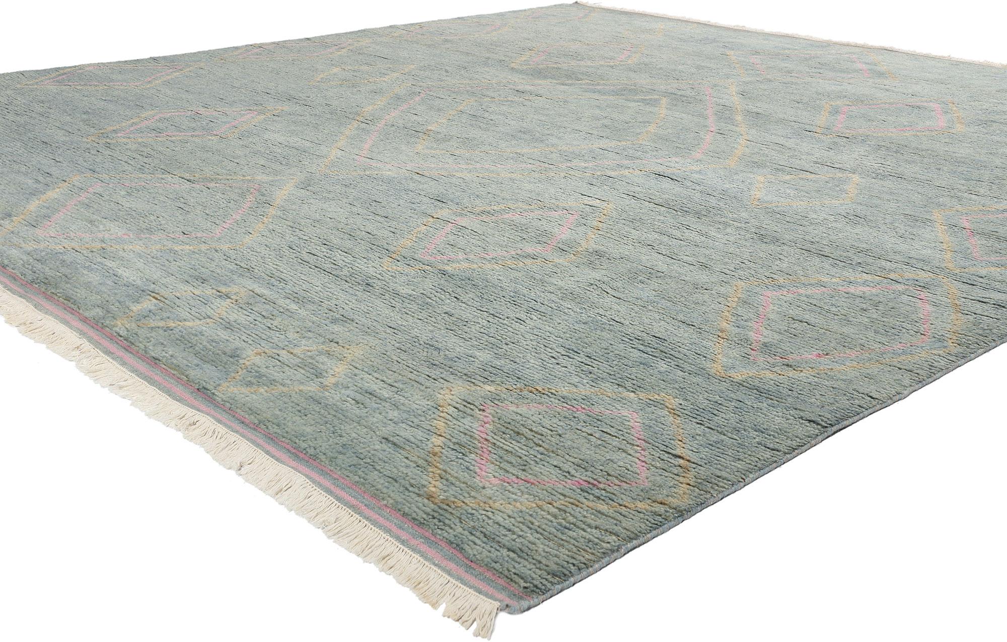 31285 New Boho Desert Dreams Modern Moroccan Rug, 10'01 x 10'07. Dieser handgeknüpfte Wollteppich Boho Desert Dreams Modern Moroccan ist eine fesselnde Verschmelzung von Ruhe und Kunstfertigkeit, die Sie in die heiteren Landschaften einer Wüstenoase